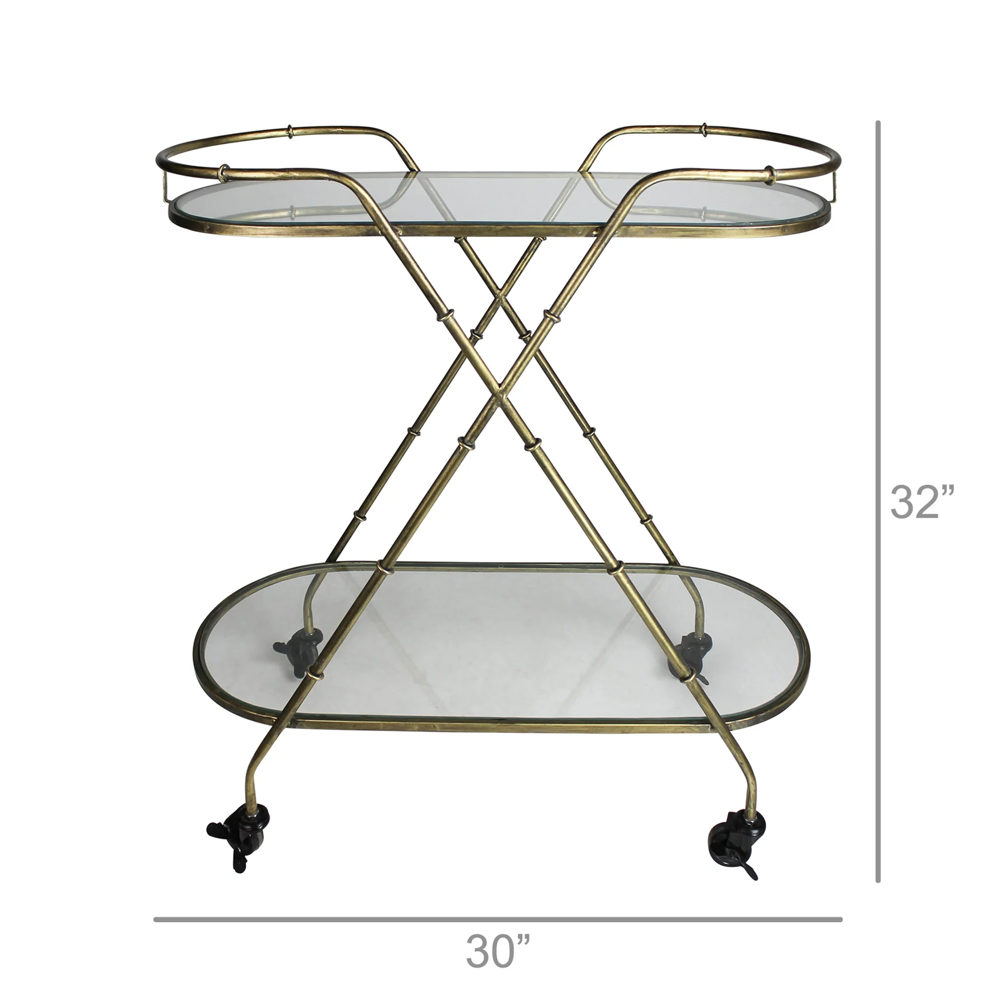 Vera Serving Cart, Brass & Glass, Oval By HomArt - Image 2