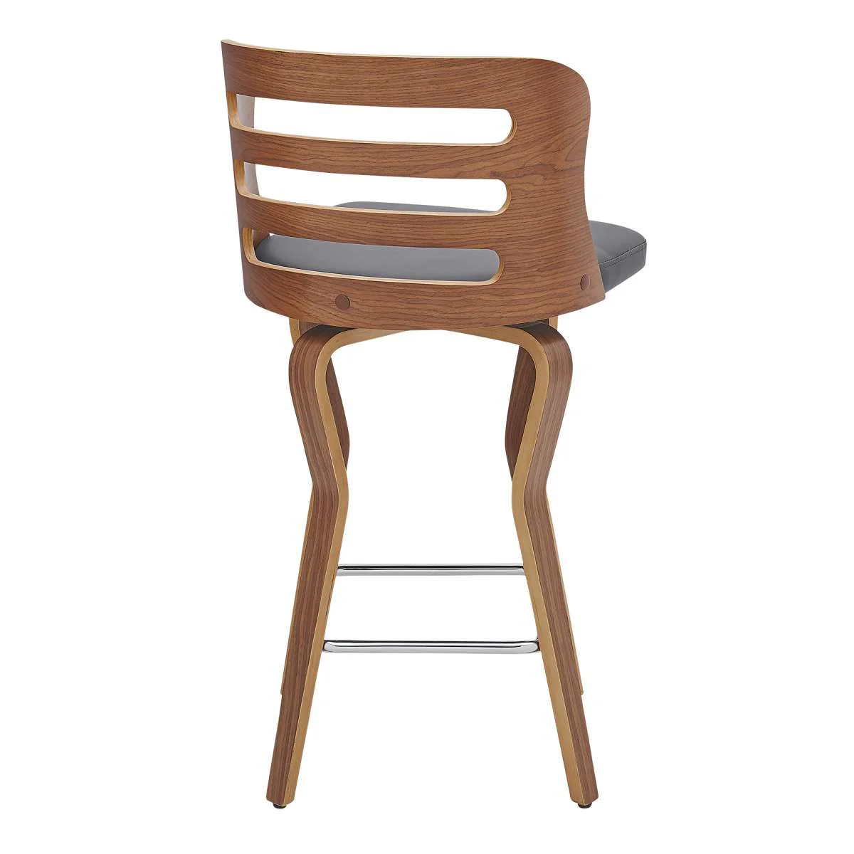 Verne 26" Swivel Gray Faux Leather and Walnut Wood Bar Stool By Armen Living - Image 2