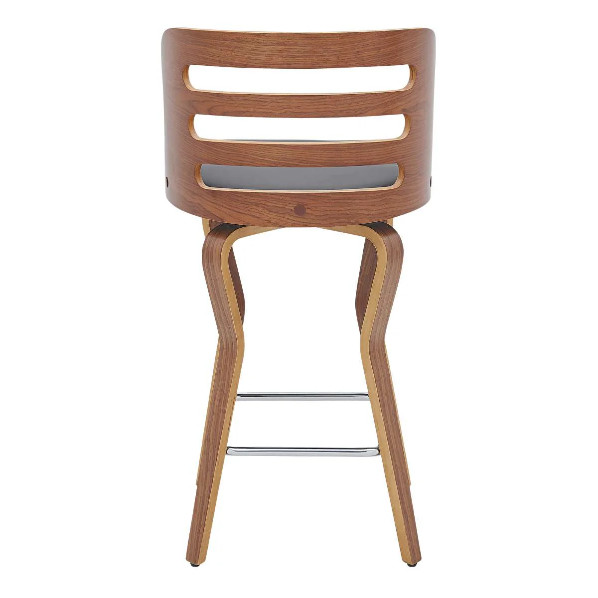 Verne 26" Swivel Gray Faux Leather and Walnut Wood Bar Stool By Armen Living - Image 3