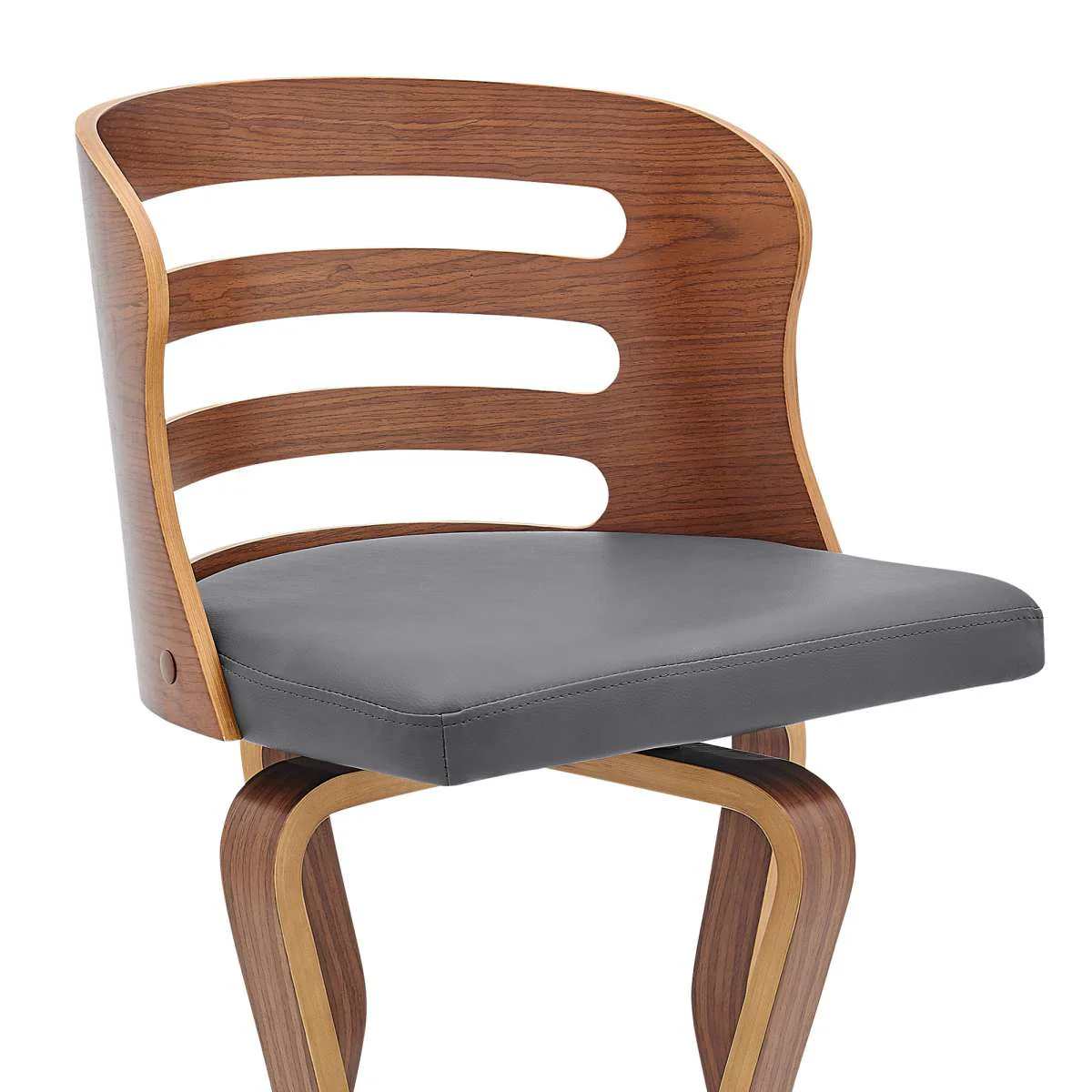 Verne 26" Swivel Gray Faux Leather and Walnut Wood Bar Stool By Armen Living - Image 4