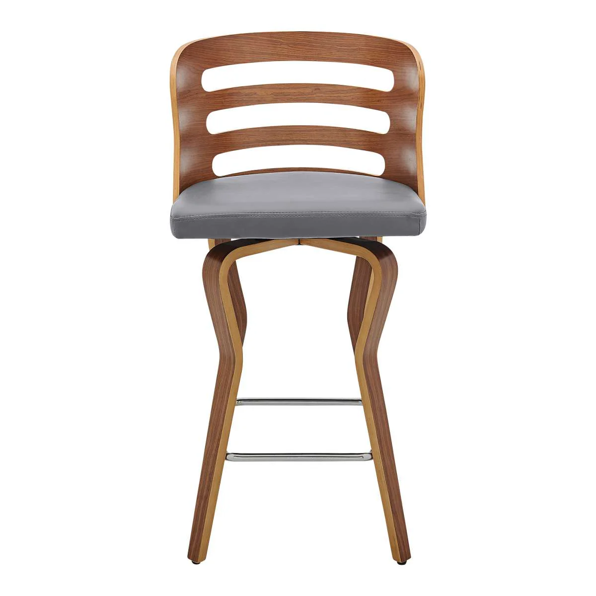 Verne 26" Swivel Gray Faux Leather and Walnut Wood Bar Stool By Armen Living - Image 7