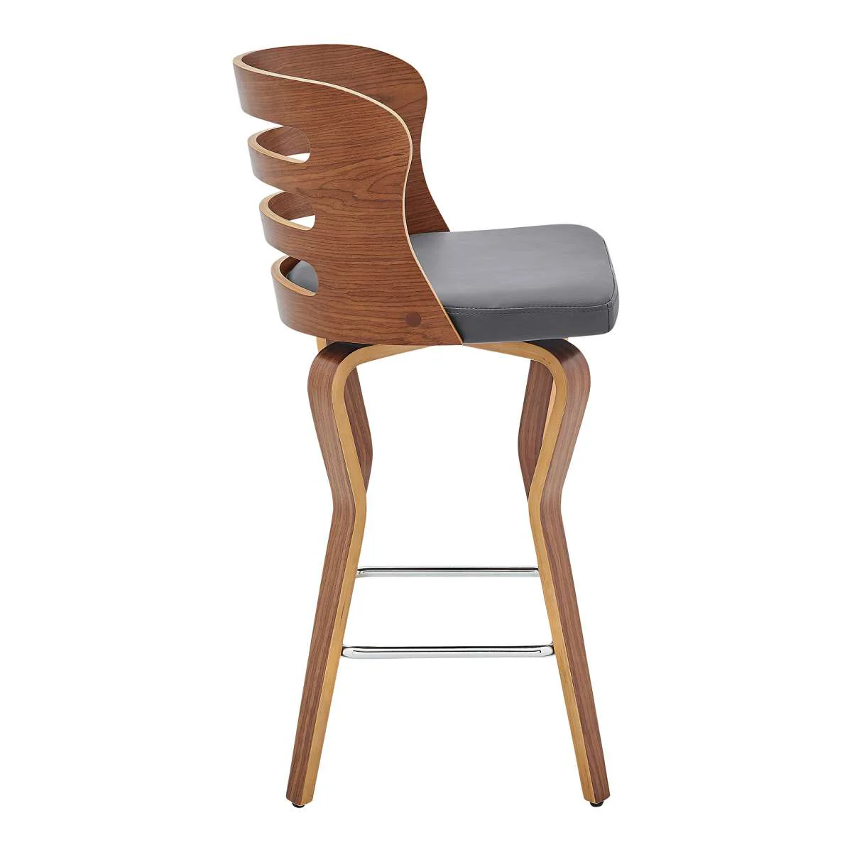Verne 26" Swivel Gray Faux Leather and Walnut Wood Bar Stool By Armen Living - Image 8