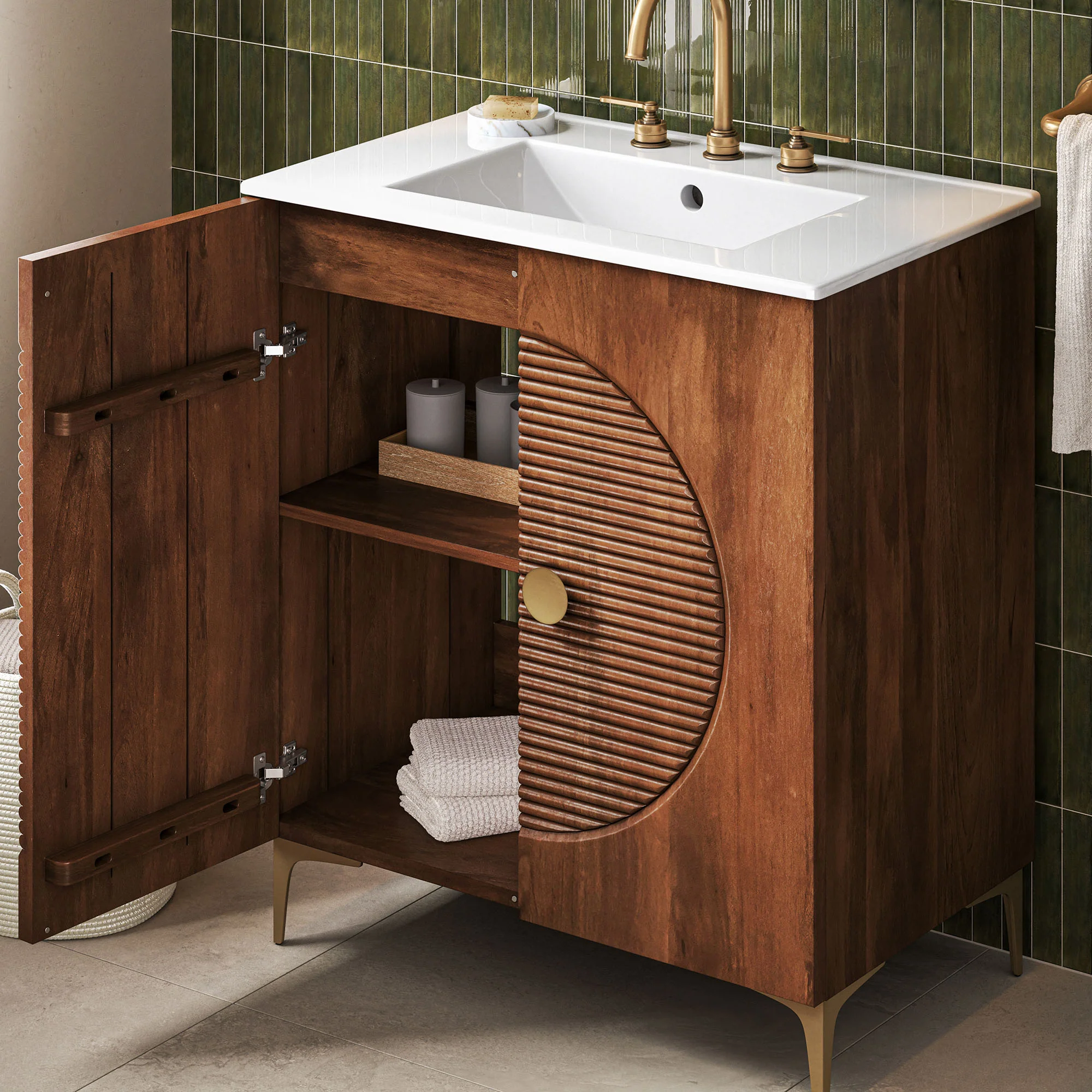 Vernon 30" Fluted Wood Vanity Cabinet With Sink by Modway - Image 18