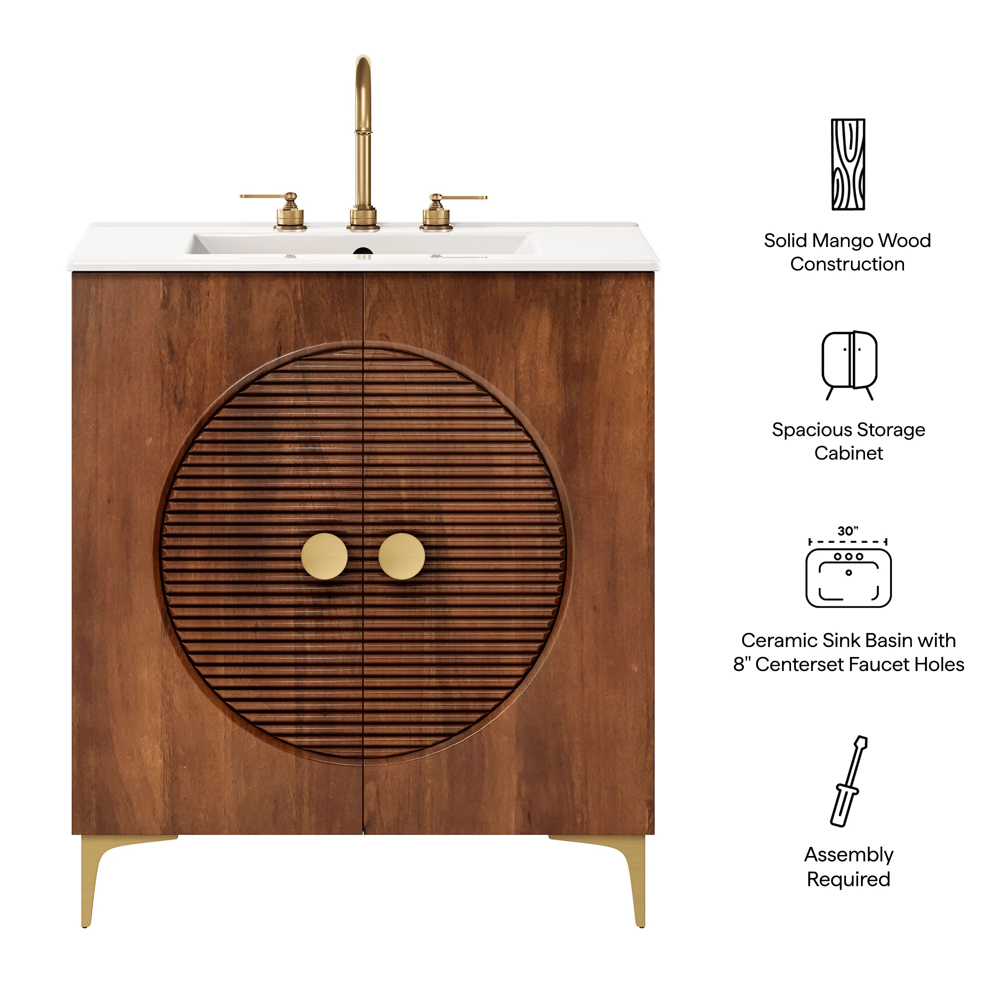 Vernon 30" Fluted Wood Vanity Cabinet With Sink by Modway - Image 19