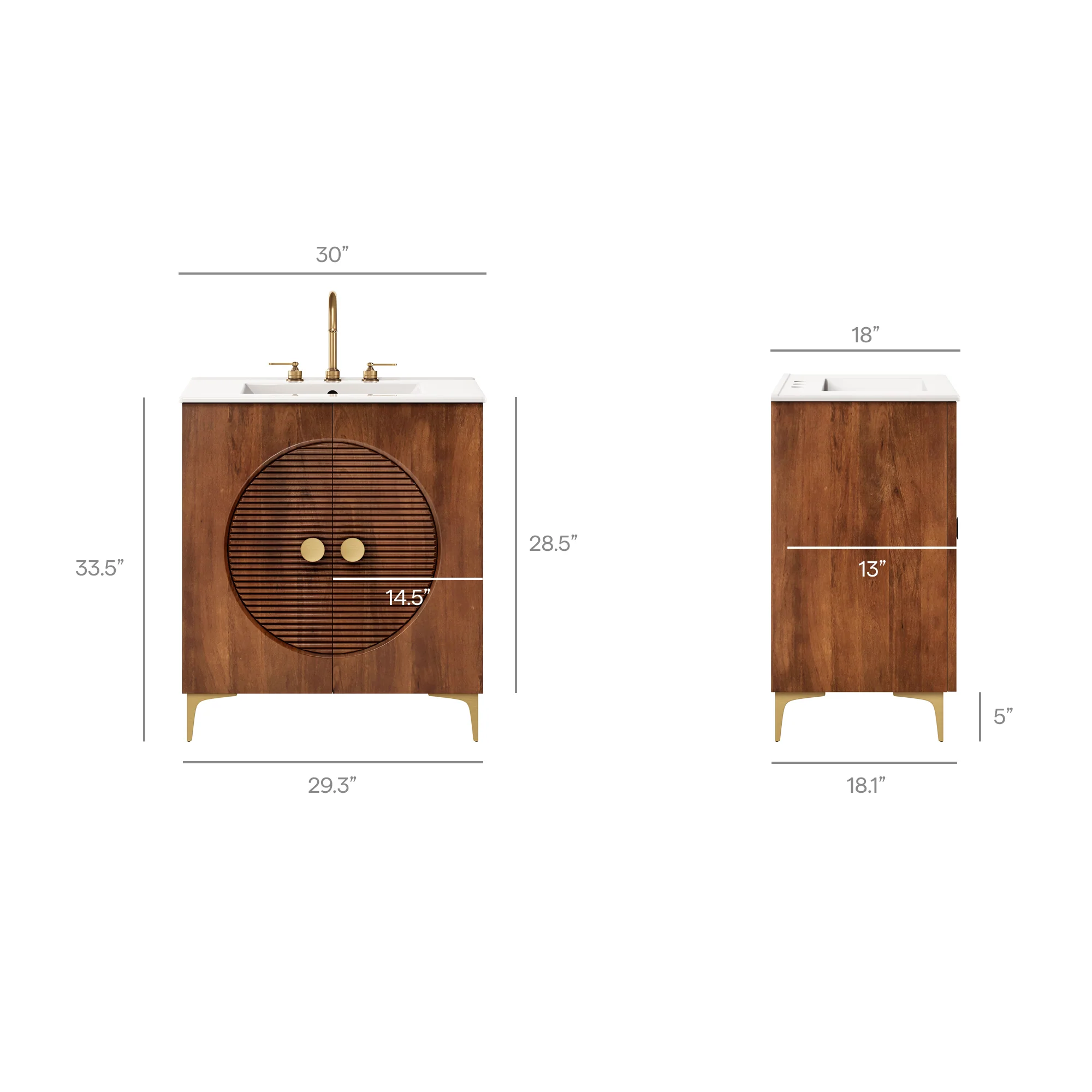 Vernon 30" Fluted Wood Vanity Cabinet With Sink by Modway - Image 20