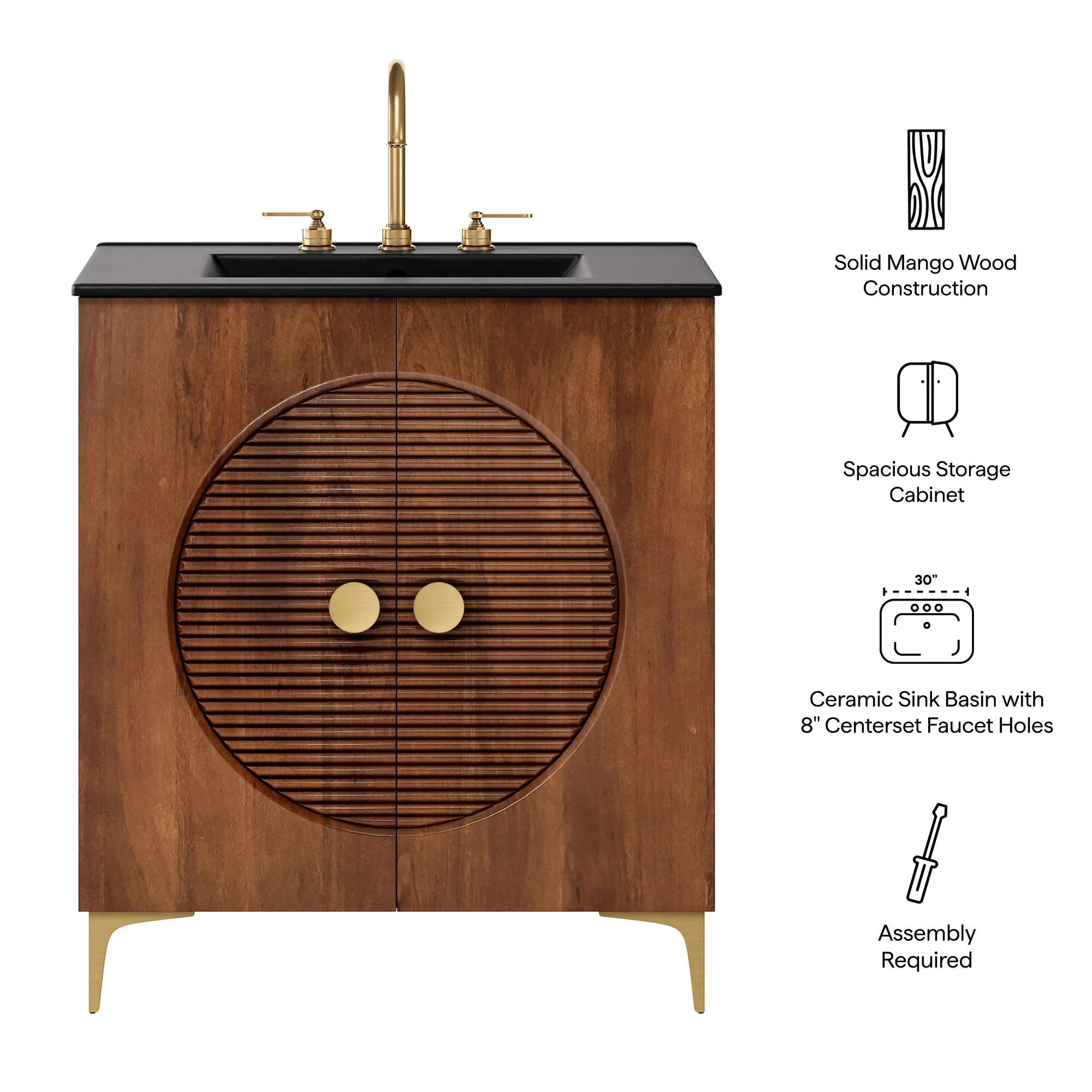Vernon 30" Fluted Wood Vanity Cabinet With Sink by Modway - Image 9