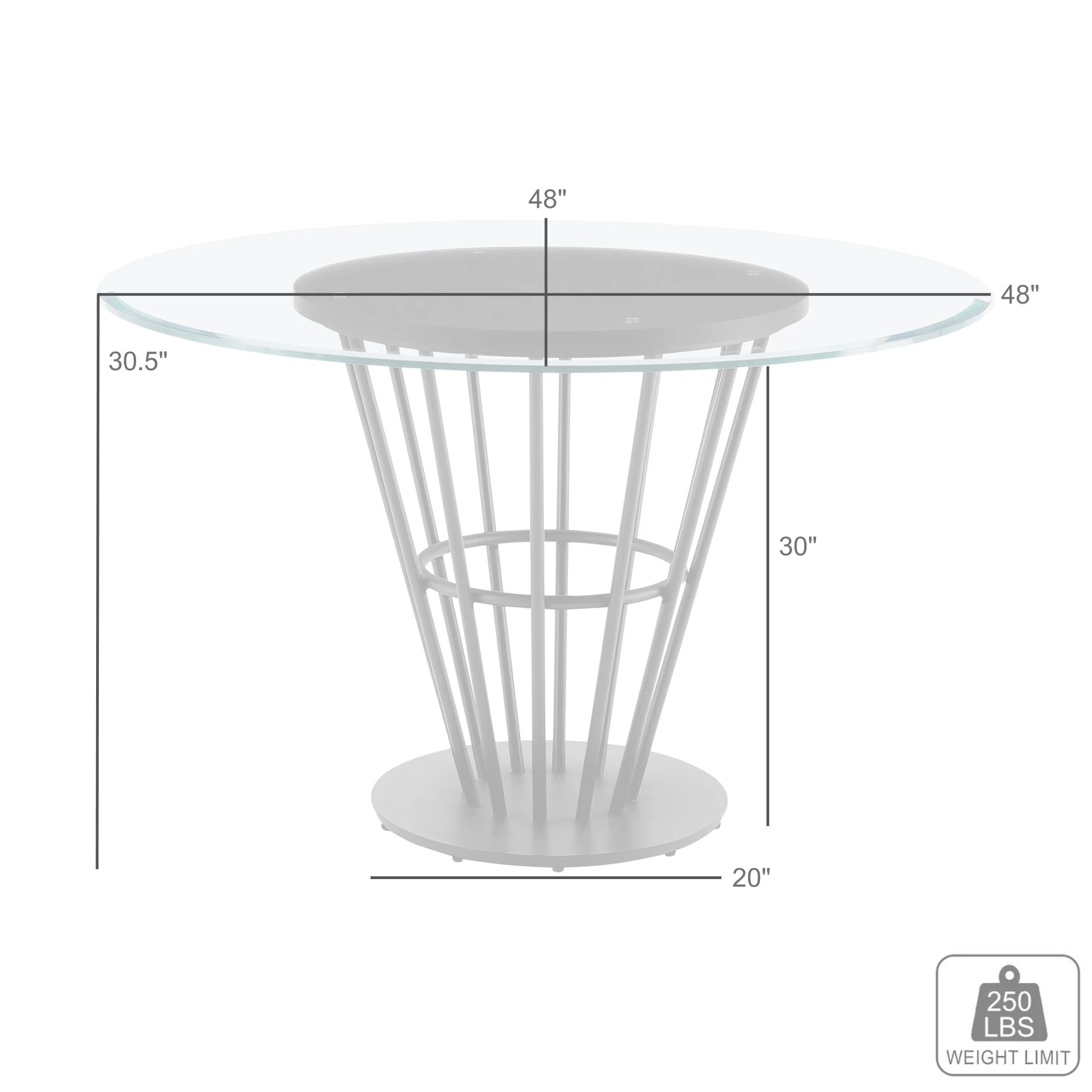 Veronica 48" Round Dining Table in Brushed Stainless Steel Base with Walnut Panel and Glass Tabletop By Armen Living - Image 9