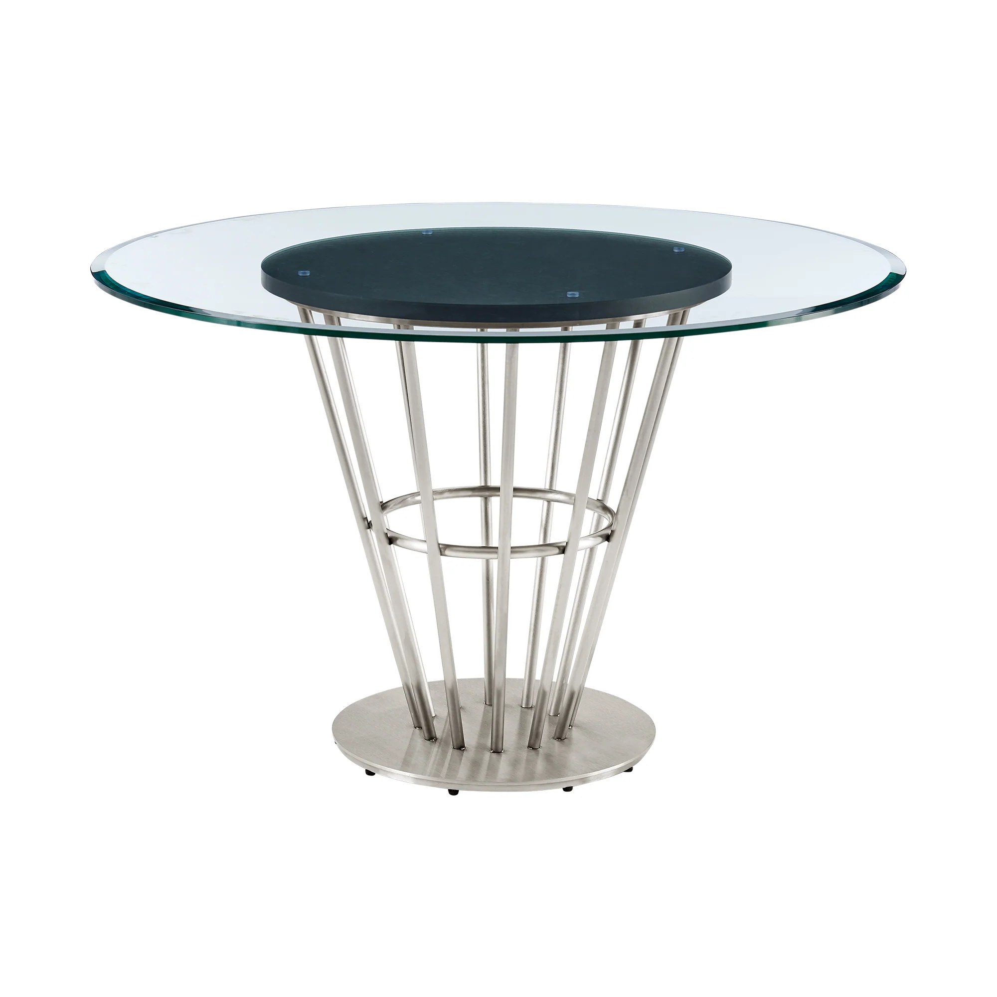 Veronica Shannon 5 Piece Round Glass Dining Table Set with Gold Brushed Stainless Steel and Taupe Fabric By Armen Living - Image 15