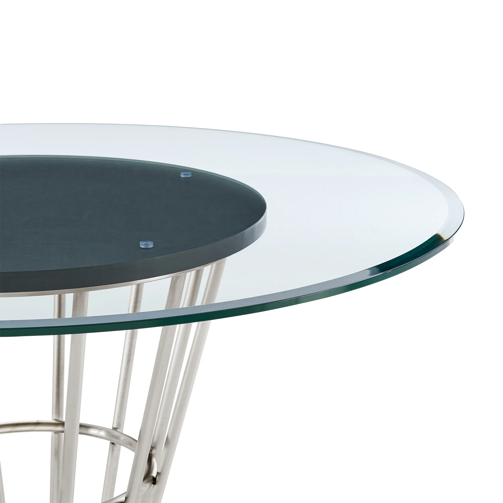 Veronica Shannon 5 Piece Round Glass Dining Table Set with Gold Brushed Stainless Steel and Taupe Fabric By Armen Living - Image 20