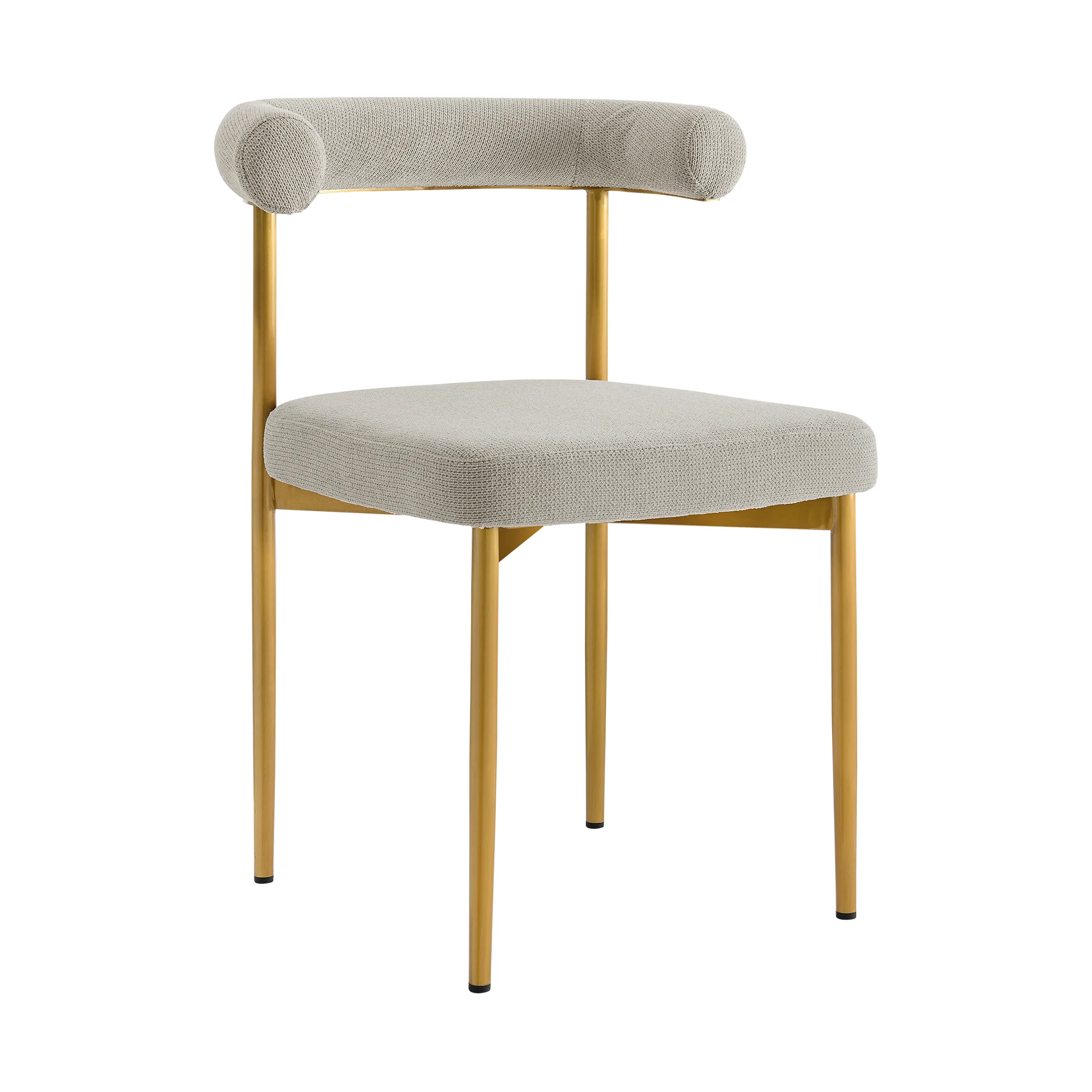 Veronica Shannon 5 Piece Round Glass Dining Table Set with Gold Brushed Stainless Steel and Taupe Fabric By Armen Living - Image 3