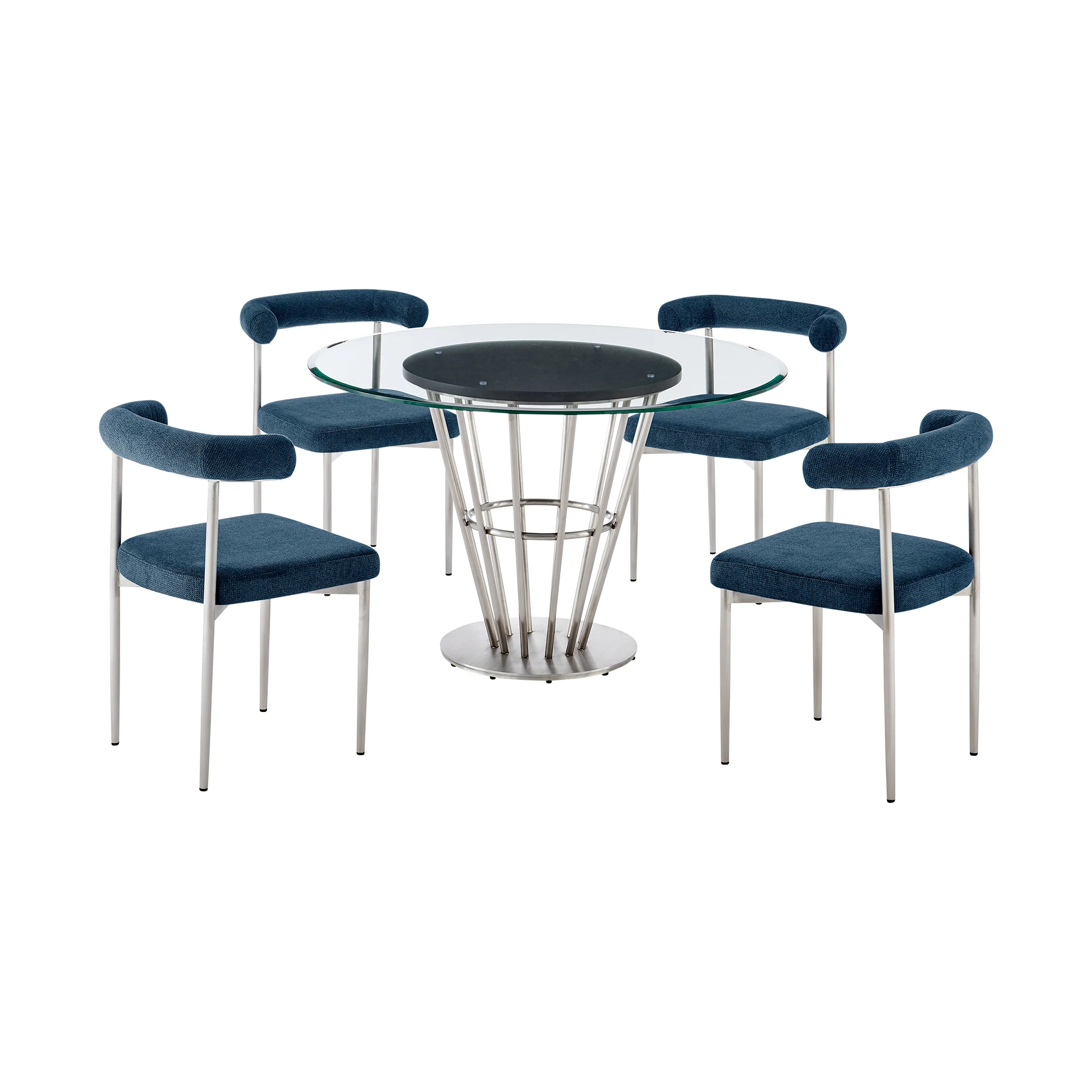 Veronica Shannon 5 Piece Round Glass Dining Table Set with Gold Brushed Stainless Steel and Taupe Fabric By Armen Living - Image 32