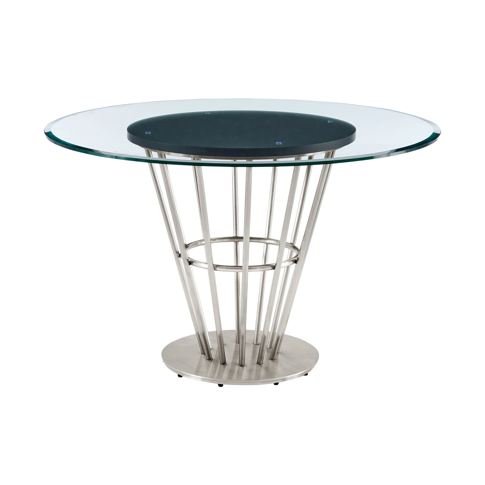 Veronica Shannon 5 Piece Round Glass Dining Table Set with Gold Brushed Stainless Steel and Taupe Fabric By Armen Living - Image 35