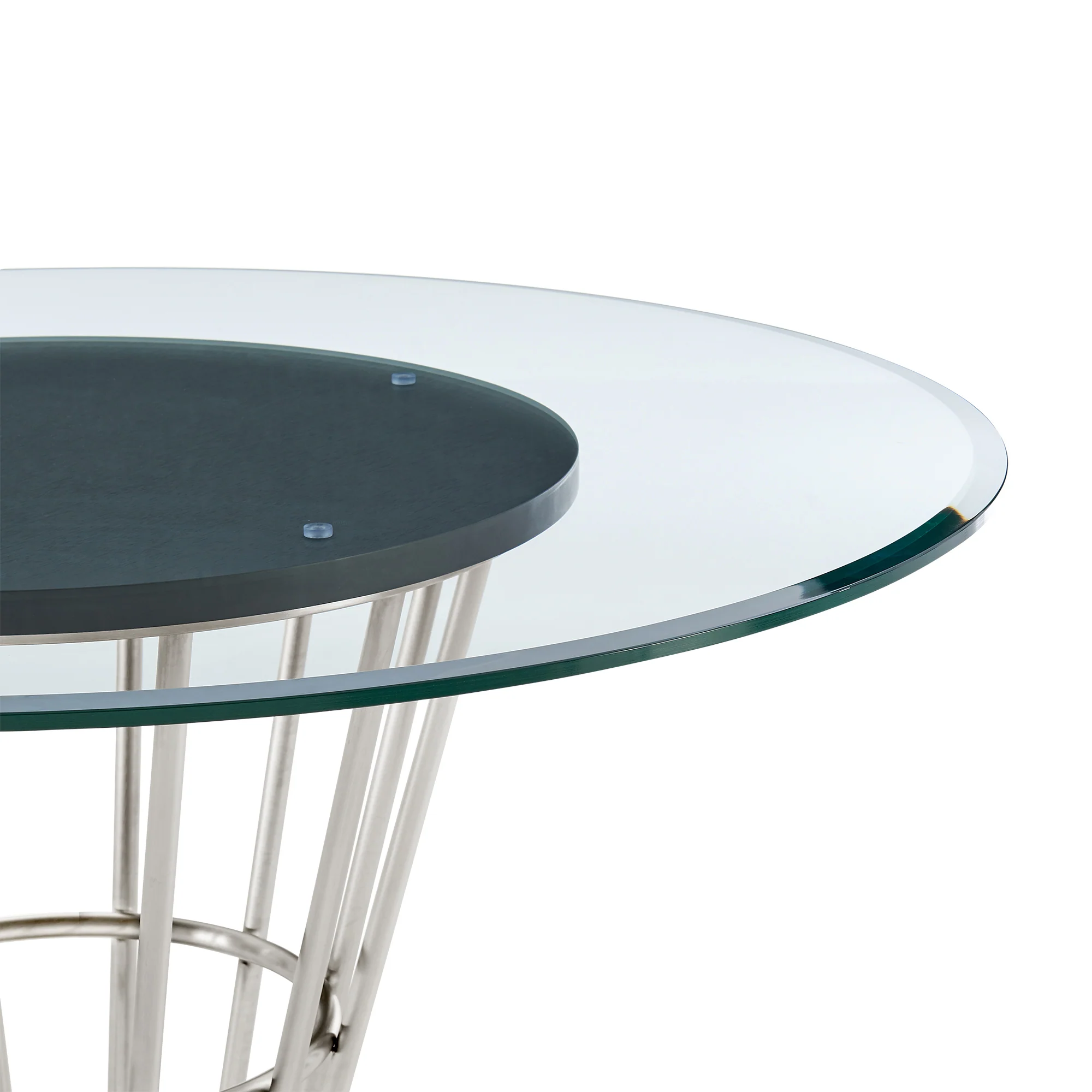 Veronica Shannon 5 Piece Round Glass Dining Table Set with Gold Brushed Stainless Steel and Taupe Fabric By Armen Living - Image 40