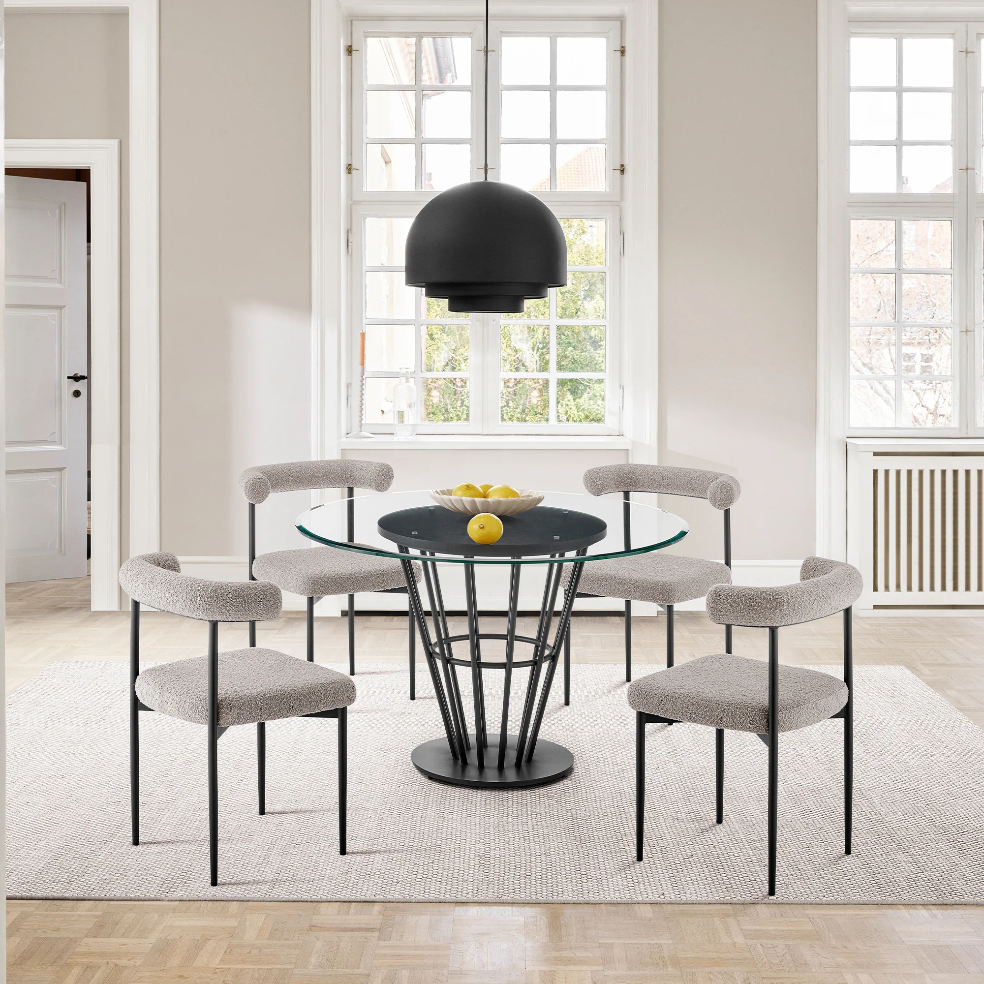Veronica Shannon 5 Piece Round Glass Dining Table Set with Gold Brushed Stainless Steel and Taupe Fabric By Armen Living - Image 41