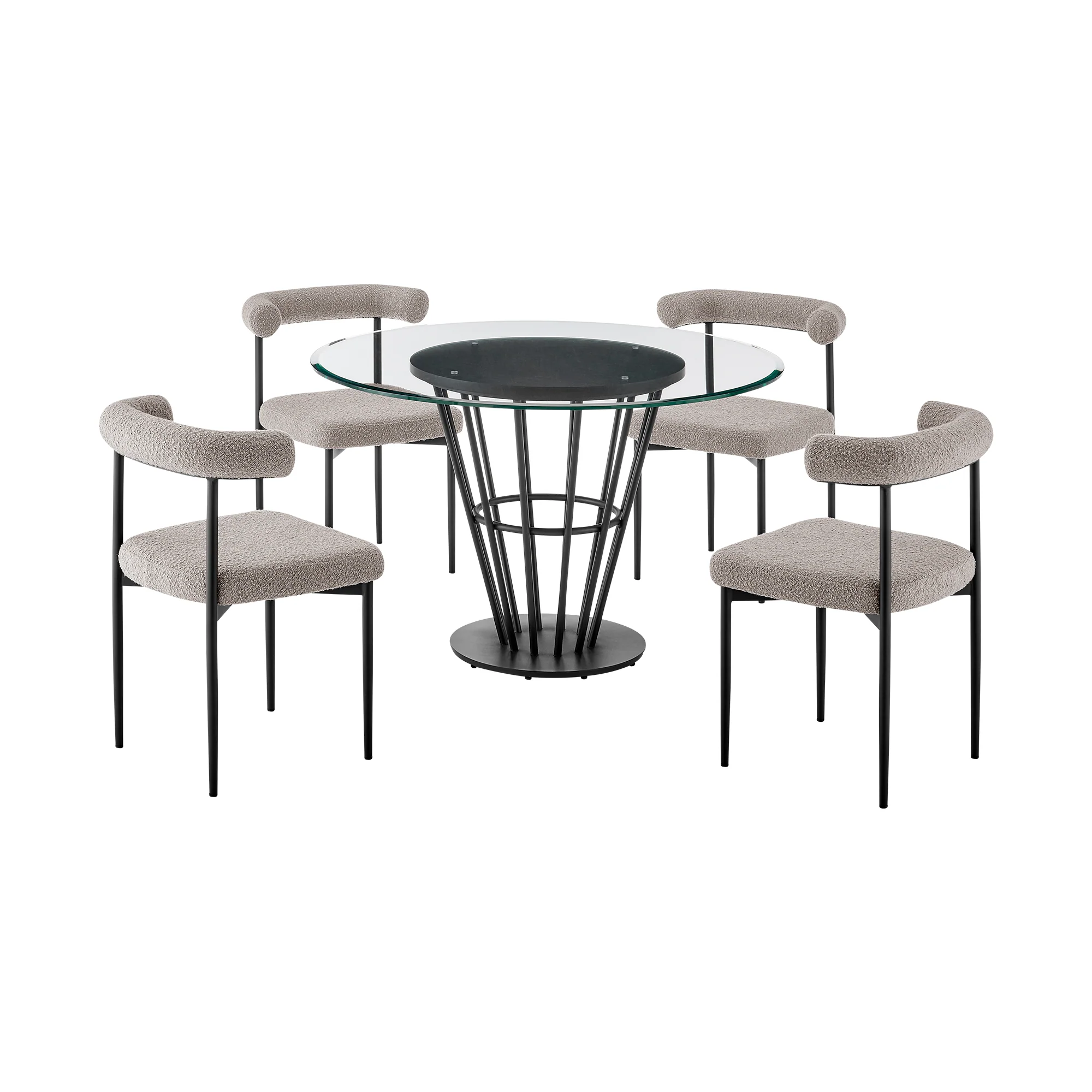 Veronica Shannon 5 Piece Round Glass Dining Table Set with Gold Brushed Stainless Steel and Taupe Fabric By Armen Living - Image 42