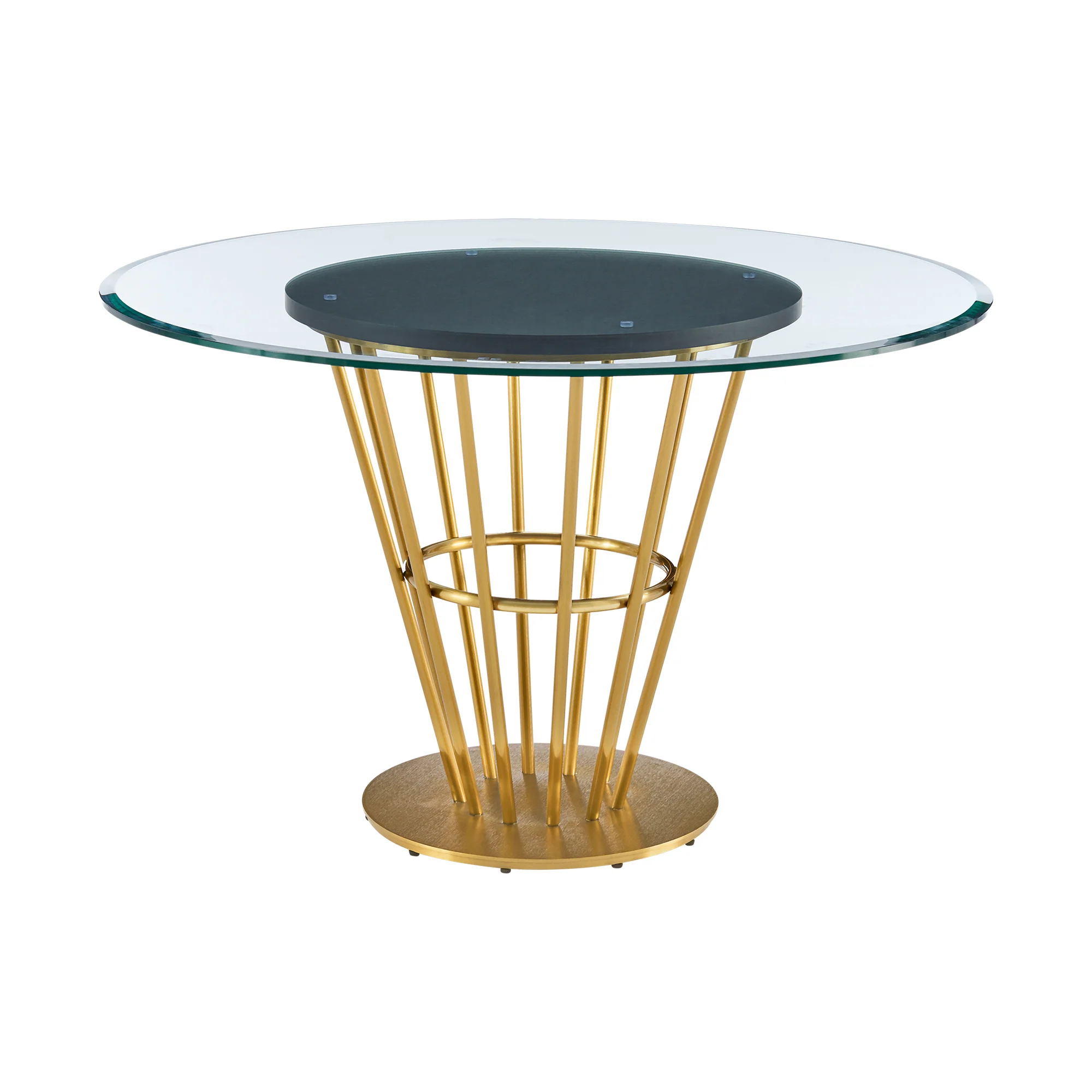 Veronica Shannon 5 Piece Round Glass Dining Table Set with Gold Brushed Stainless Steel and Taupe Fabric By Armen Living - Image 5