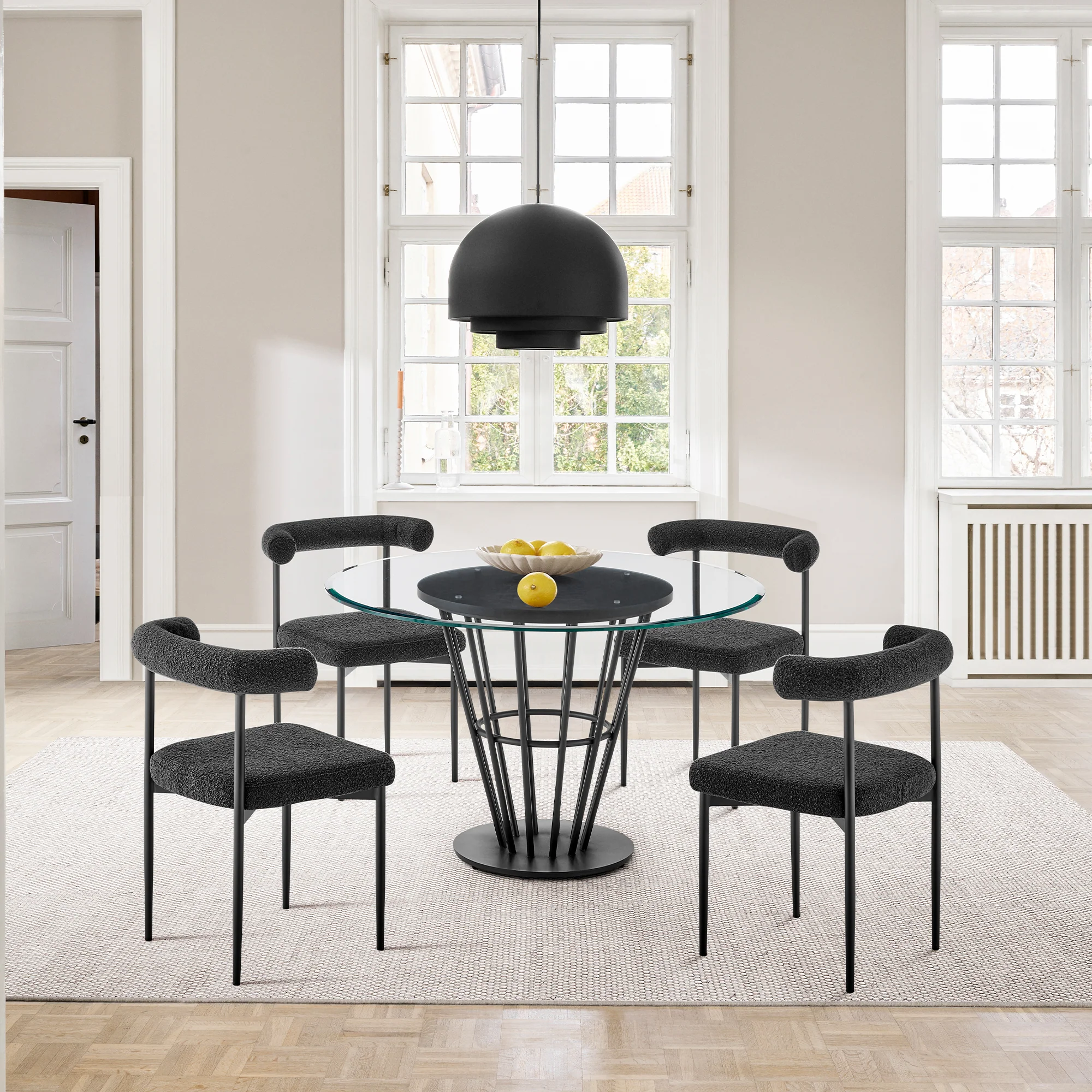Veronica Shannon 5 Piece Round Glass Dining Table Set with Gold Brushed Stainless Steel and Taupe Fabric By Armen Living - Image 51