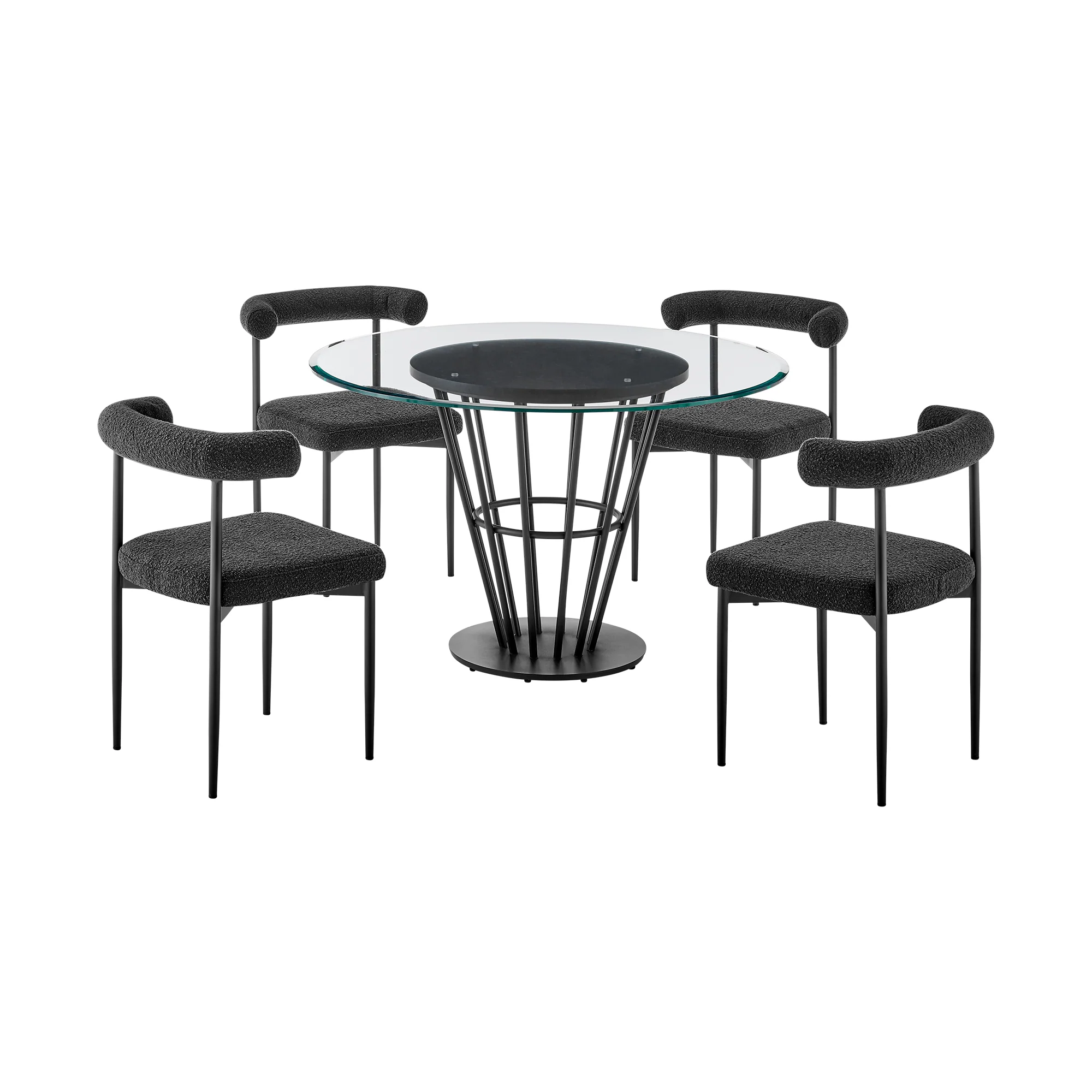 Veronica Shannon 5 Piece Round Glass Dining Table Set with Gold Brushed Stainless Steel and Taupe Fabric By Armen Living - Image 52