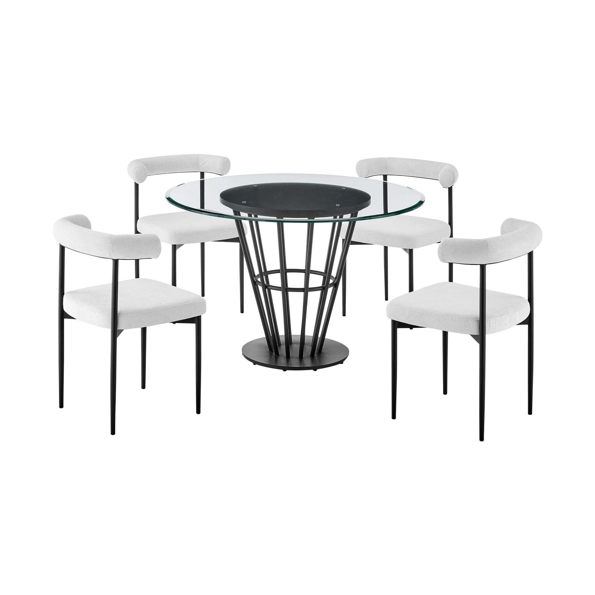 Veronica Shannon 5 Piece Round Glass Dining Table Set with Gold Brushed Stainless Steel and Taupe Fabric By Armen Living - Image 62