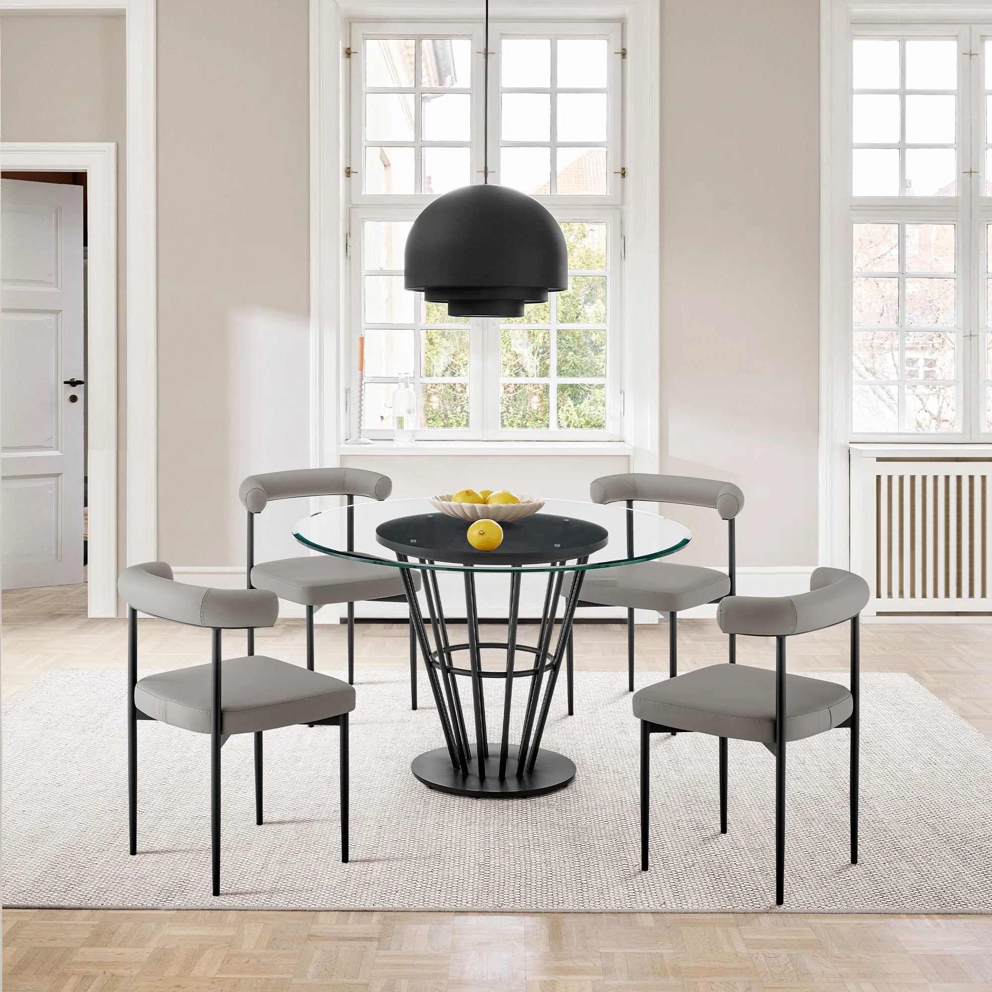Veronica Shannon 5 Piece Round Glass Dining Table Set with Gold Brushed Stainless Steel and Taupe Fabric By Armen Living - Image 71