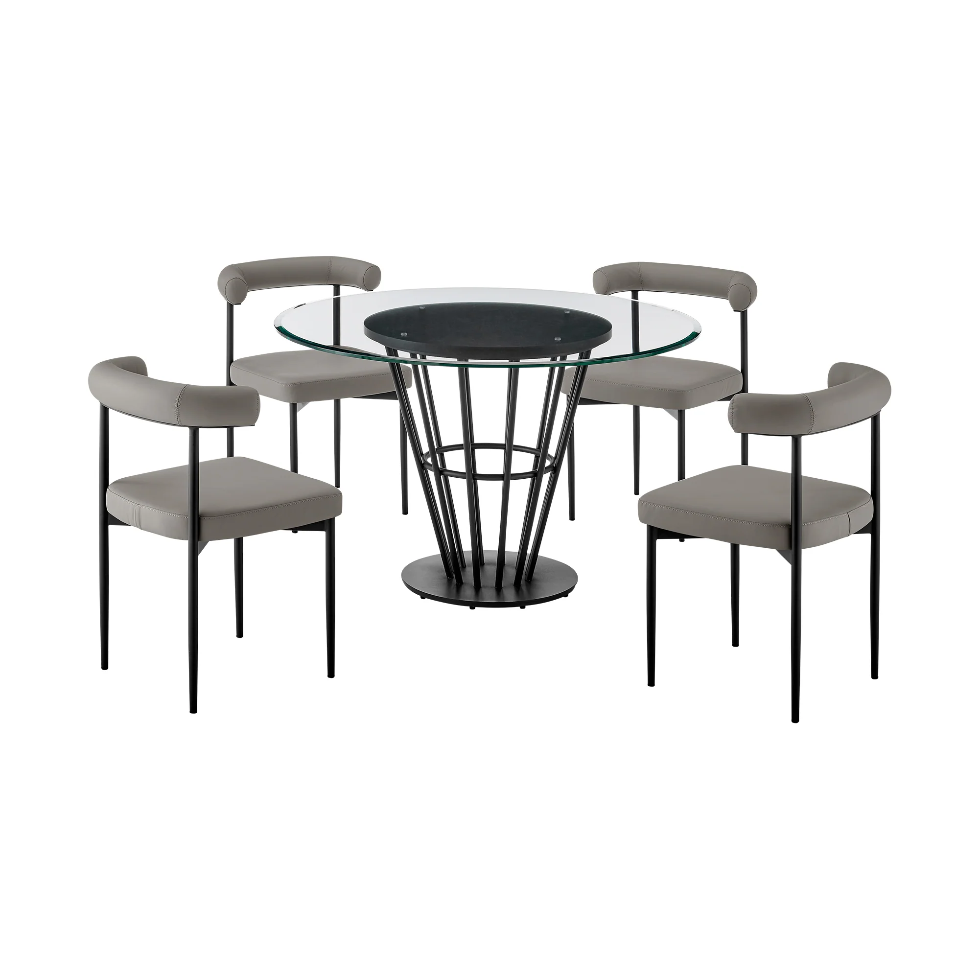Veronica Shannon 5 Piece Round Glass Dining Table Set with Gold Brushed Stainless Steel and Taupe Fabric By Armen Living - Image 72