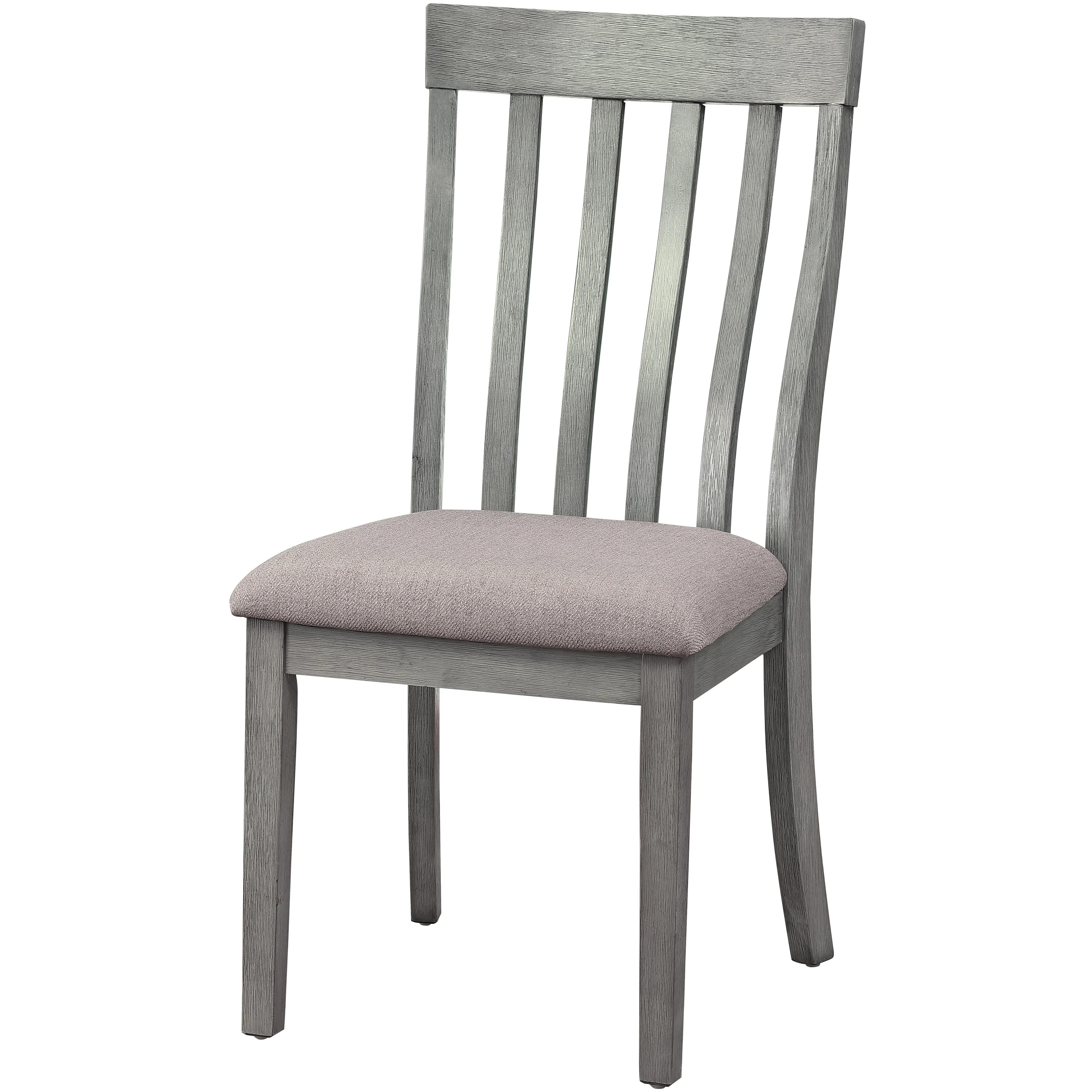 Vertical Slatted Curved Back Side Chair with Fabric Seat, Set of 2, Gray By Benzara - Image 2