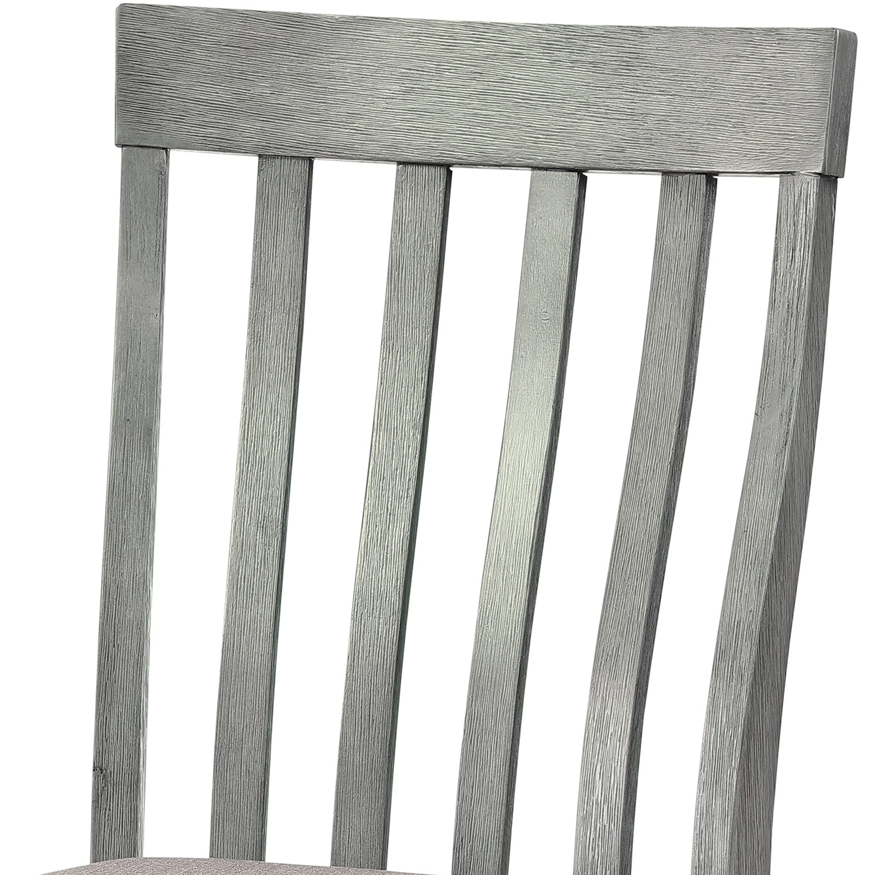 Vertical Slatted Curved Back Side Chair with Fabric Seat, Set of 2, Gray By Benzara - Image 4