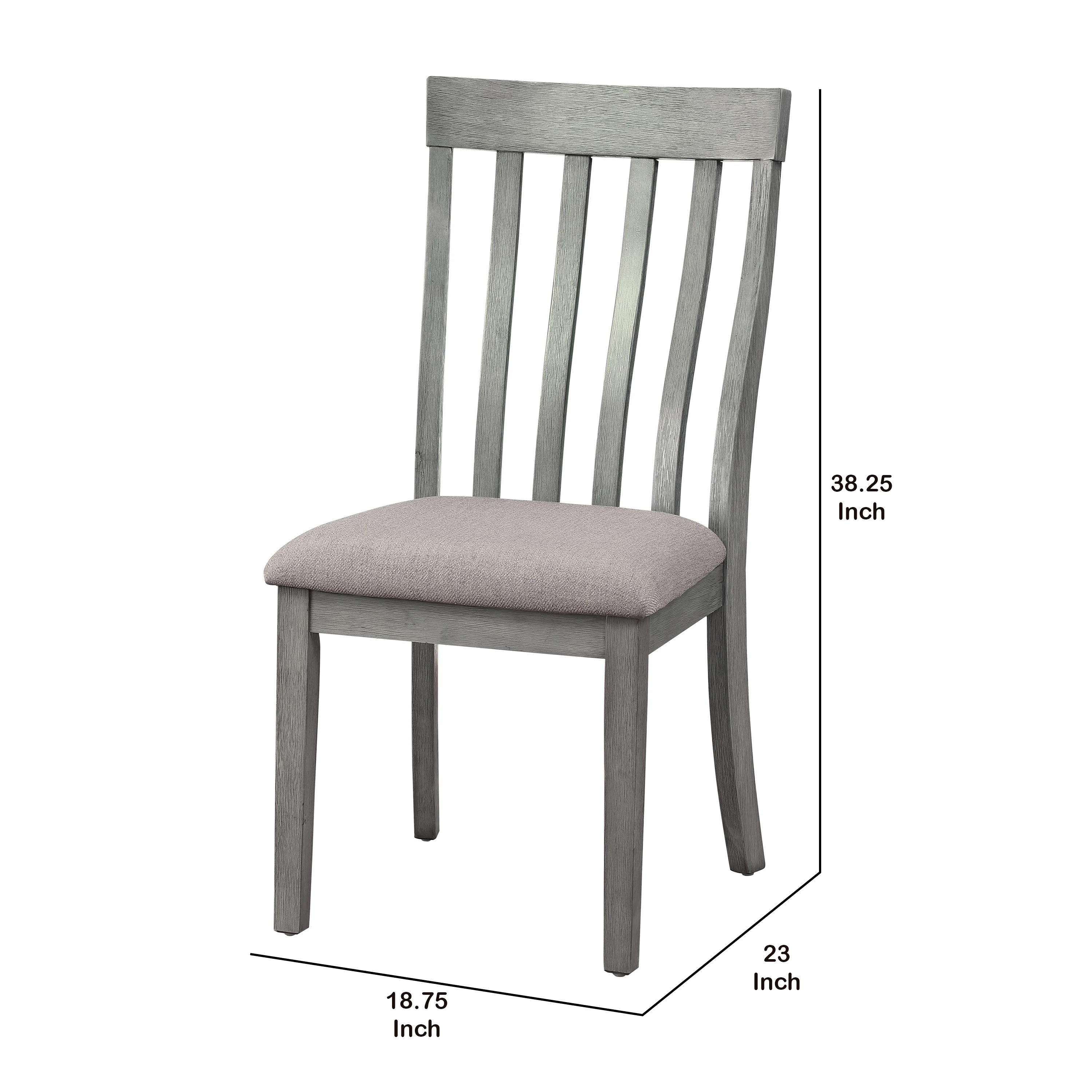 Vertical Slatted Curved Back Side Chair with Fabric Seat, Set of 2, Gray By Benzara - Image 5