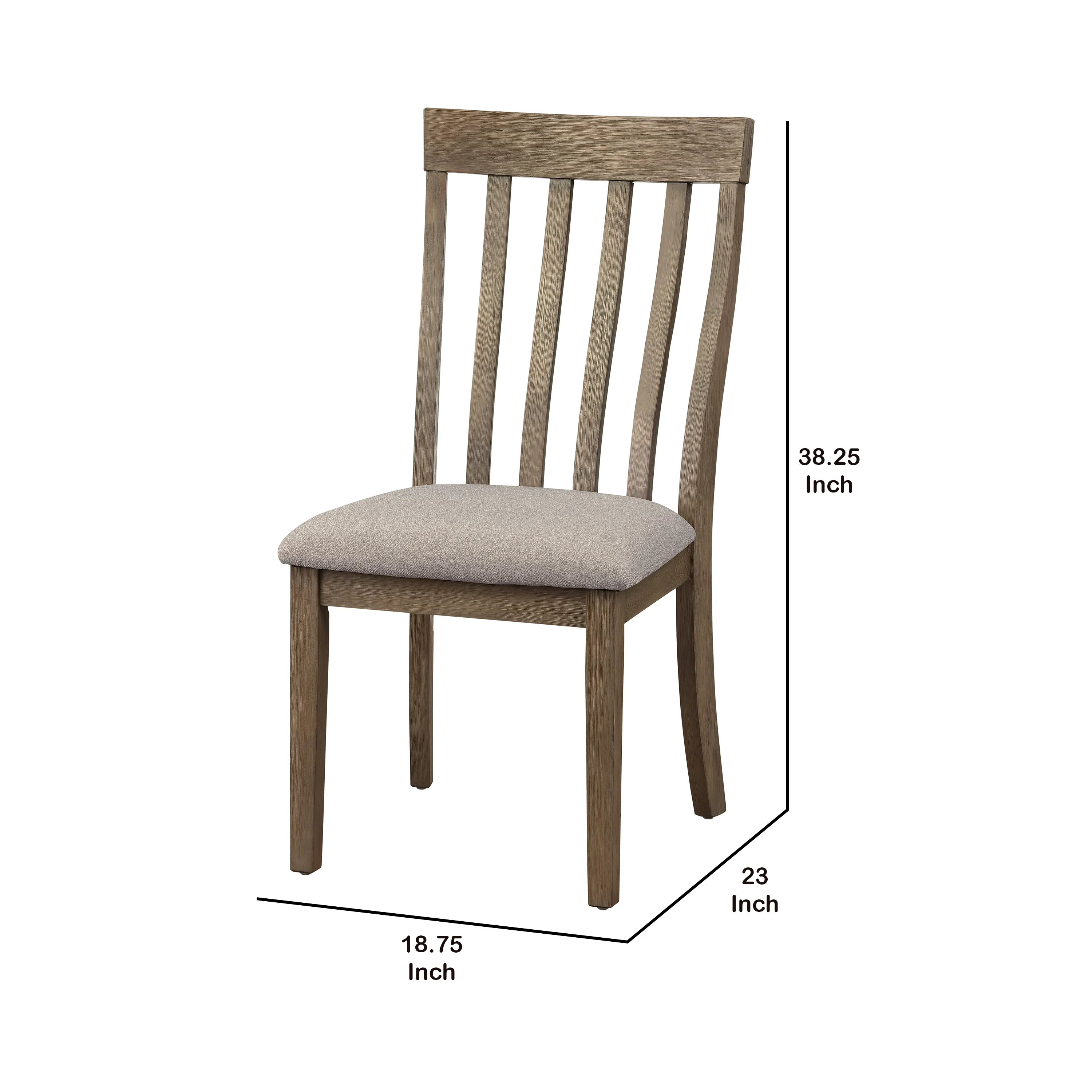 Vertical Slatted Curved Side Chair With Fabric Seat,Set Of 2,Brown And Gray By Benzara - Image 4
