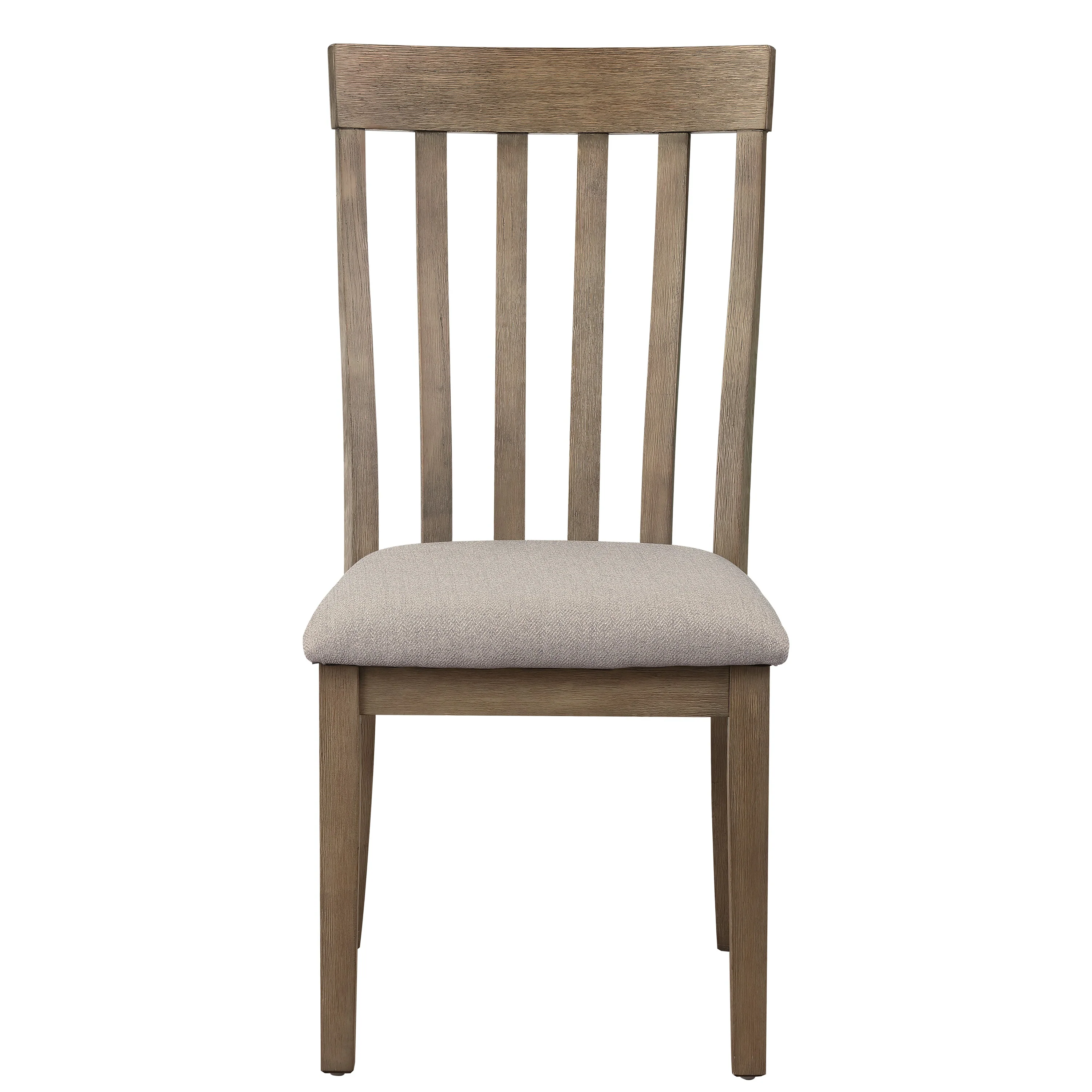 Vertical Slatted Curved Side Chair With Fabric Seat,Set Of 2,Brown And Gray By Benzara - Image 5