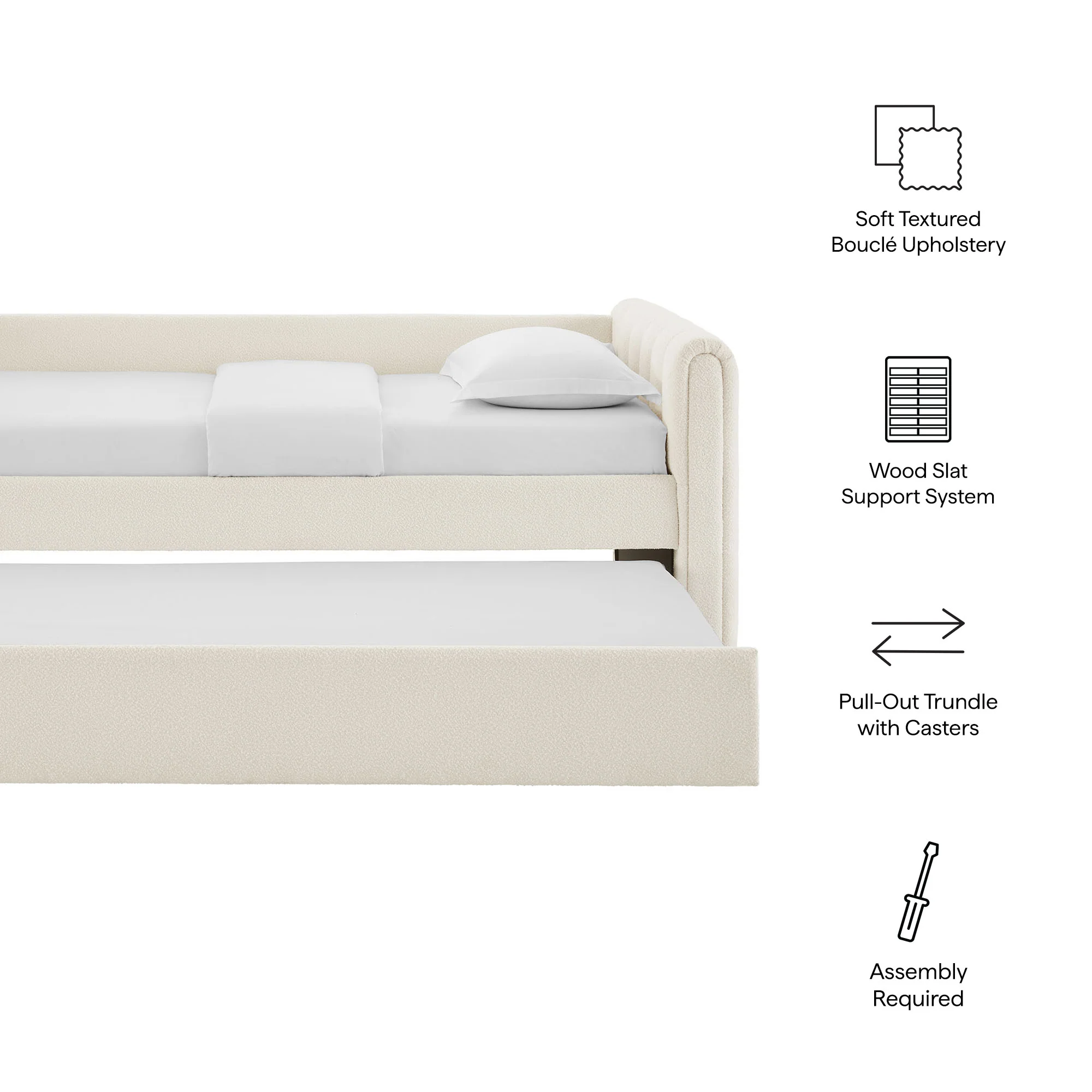 Veyla Channel Tufted Boucle Twin Daybed With Trundle by Modway - Image 15