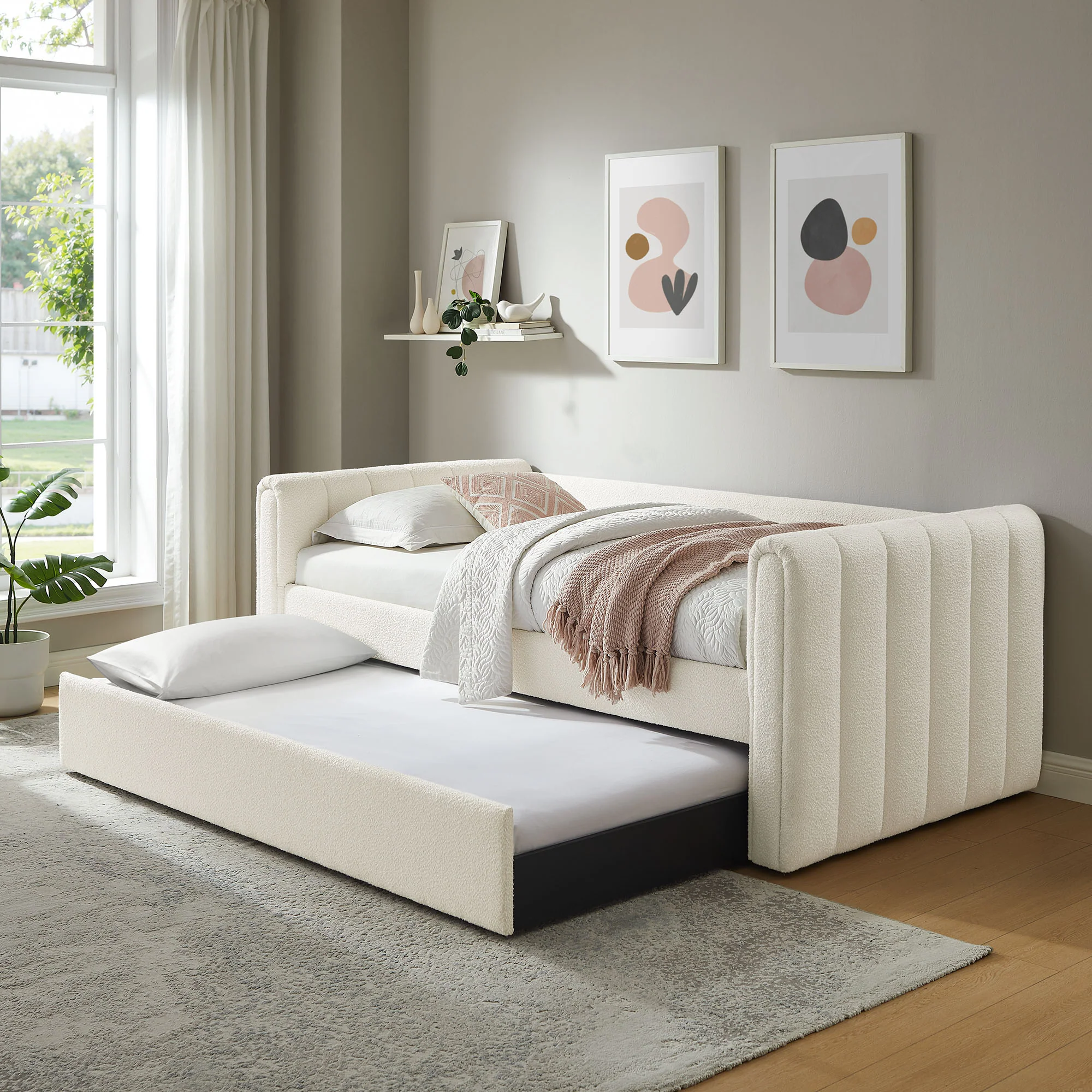 Veyla Channel Tufted Boucle Twin Daybed With Trundle by Modway - Image 6