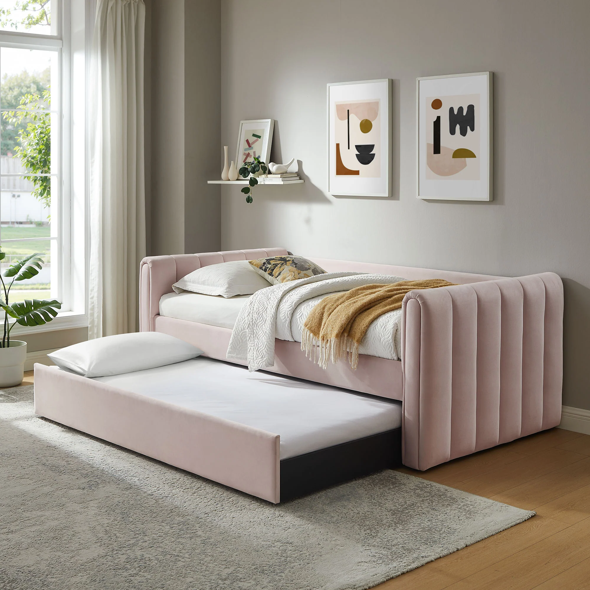Veyla Channel Tufted Performance Velvet Twin Daybed With Trundle by Modway - Image 38