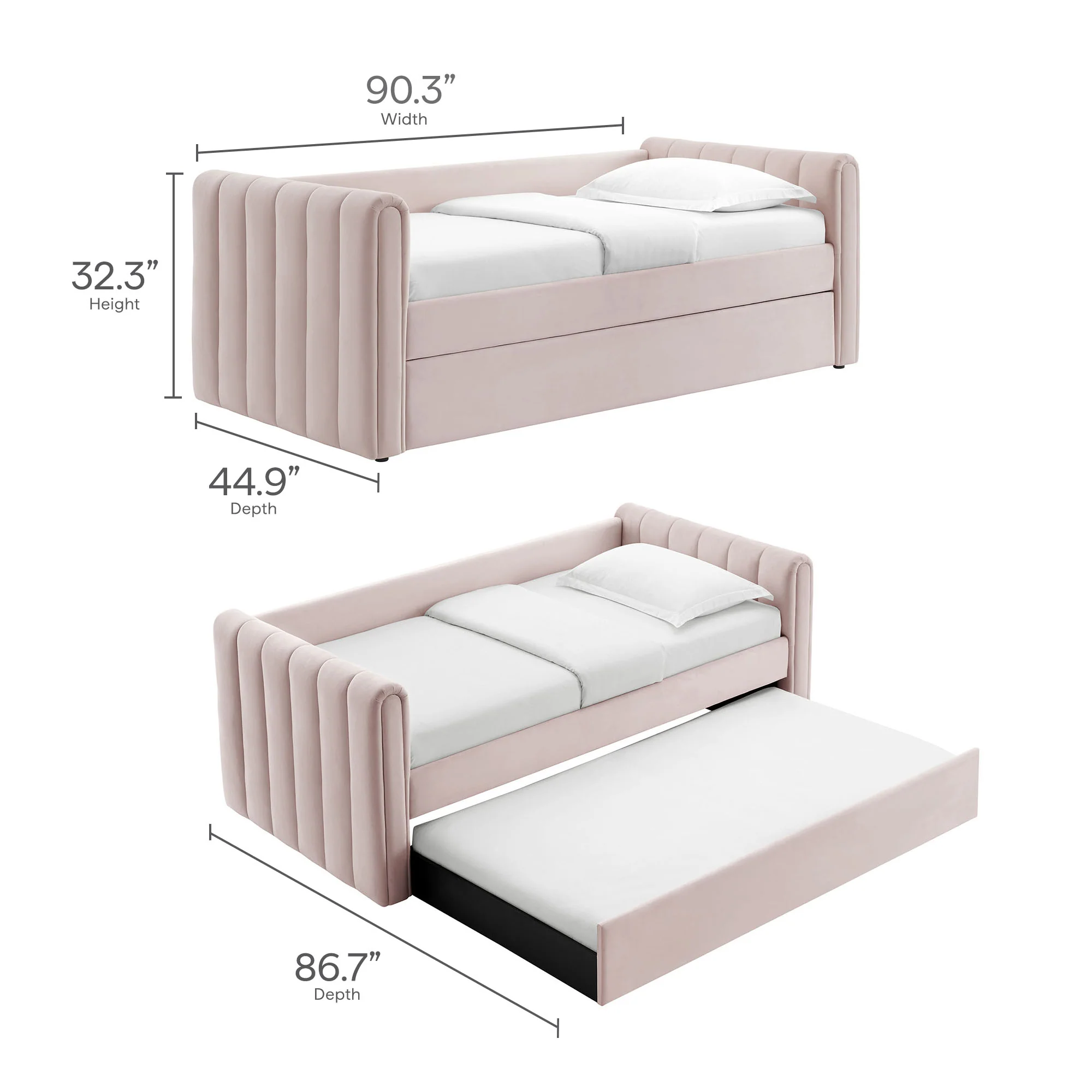 Veyla Channel Tufted Performance Velvet Twin Daybed With Trundle by Modway - Image 48