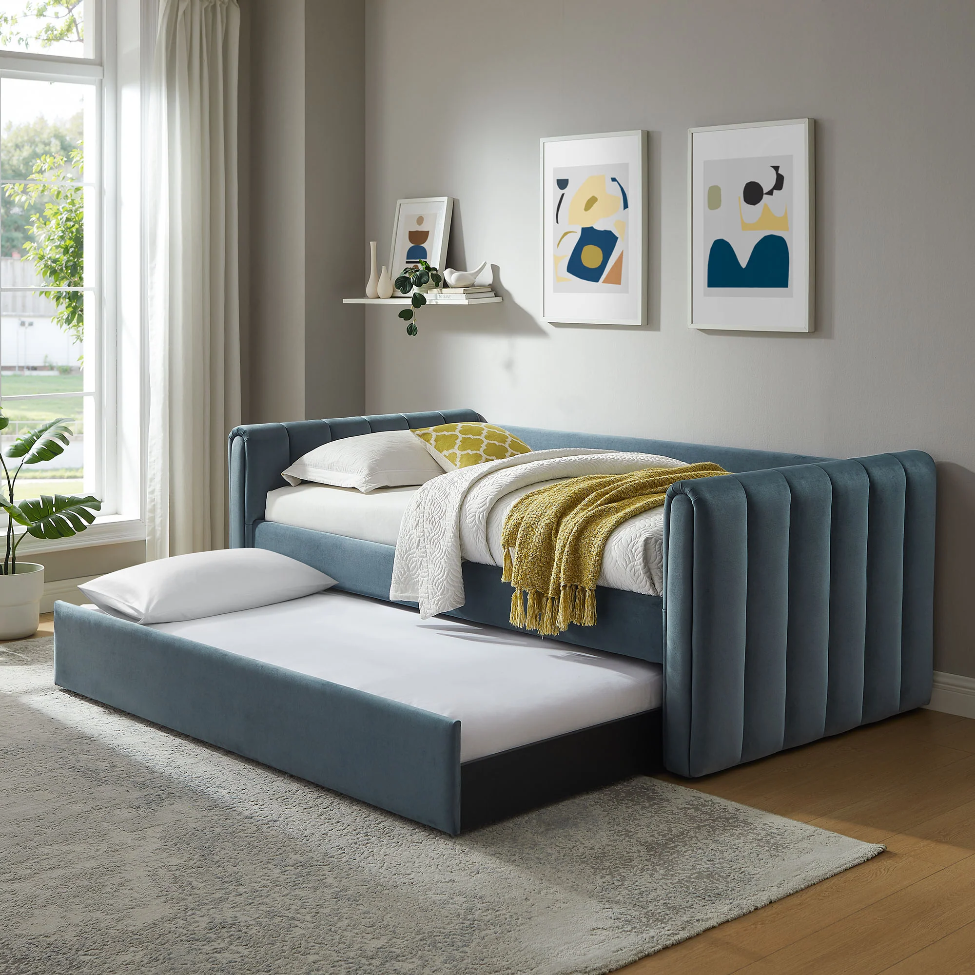 Veyla Channel Tufted Performance Velvet Twin Daybed With Trundle by Modway - Image 6