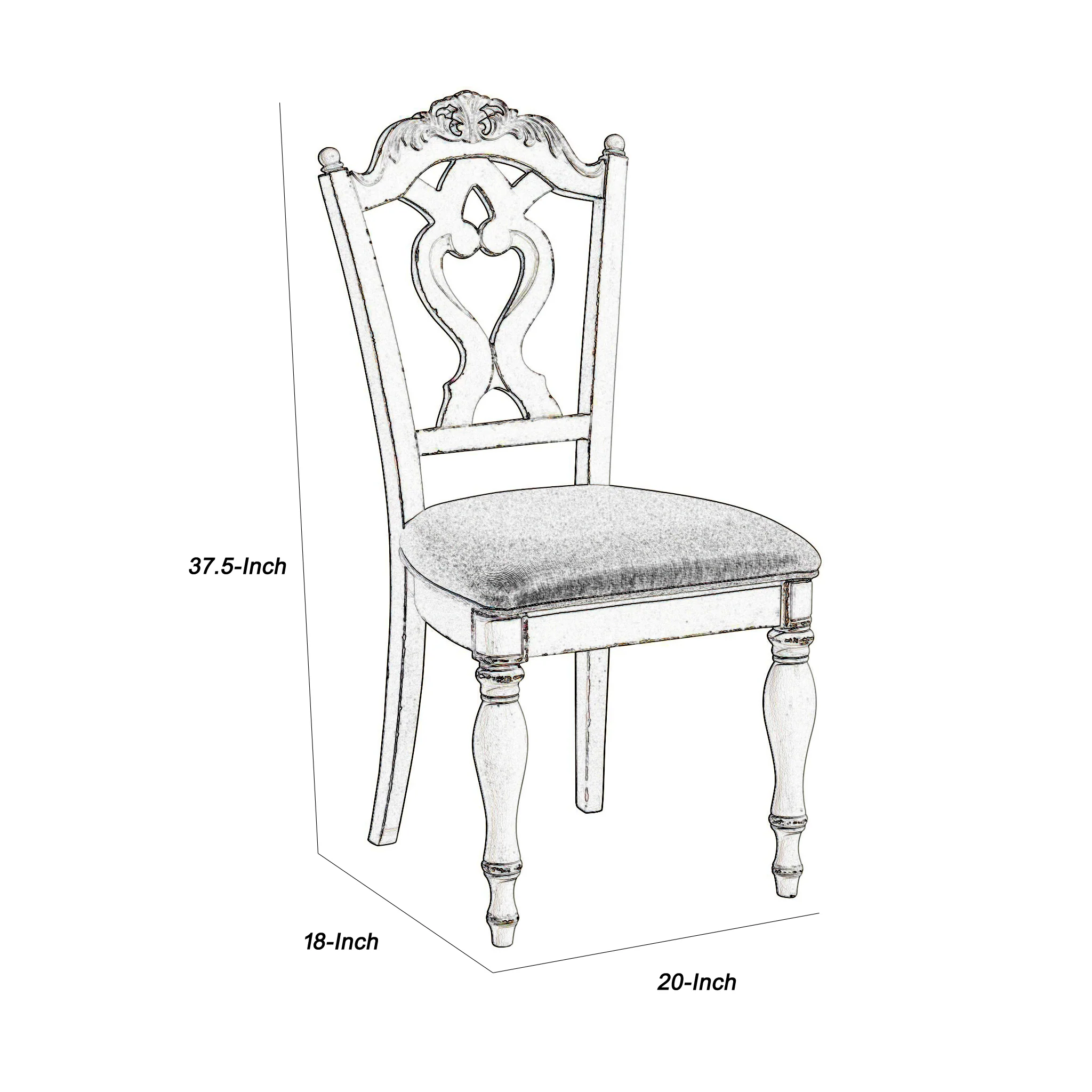 Victorian Style Writing Desk Chair With Engraved Backrest, Antique White By Benzara - Image 2