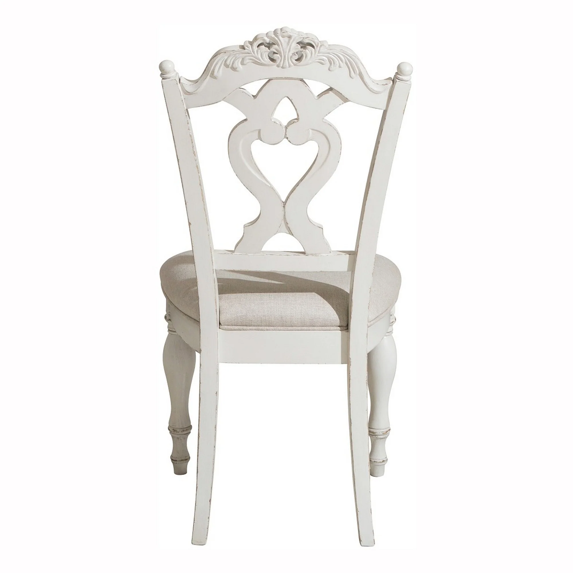 Victorian Style Writing Desk Chair With Engraved Backrest, Antique White By Benzara - Image 3