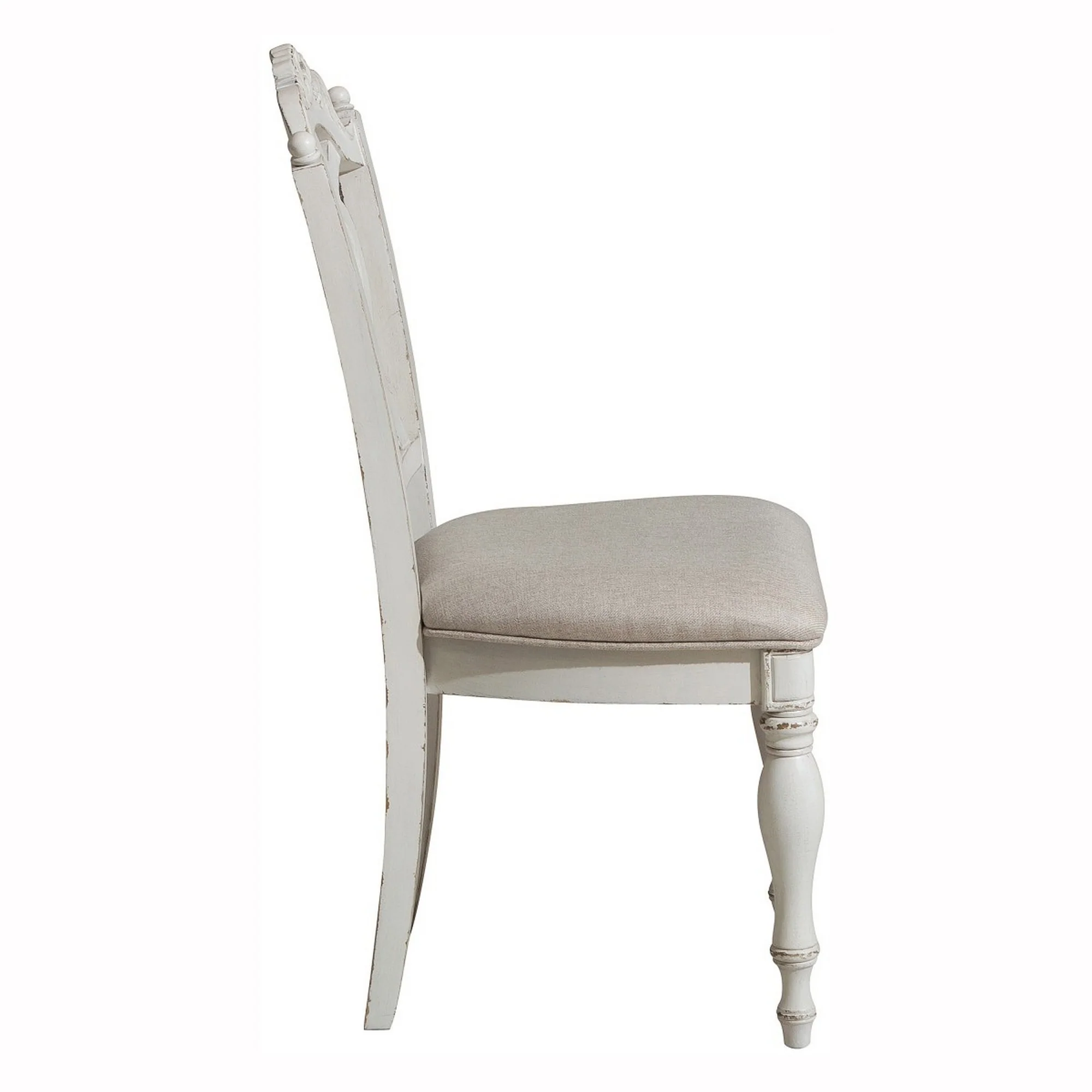 Victorian Style Writing Desk Chair With Engraved Backrest, Antique White By Benzara - Image 4