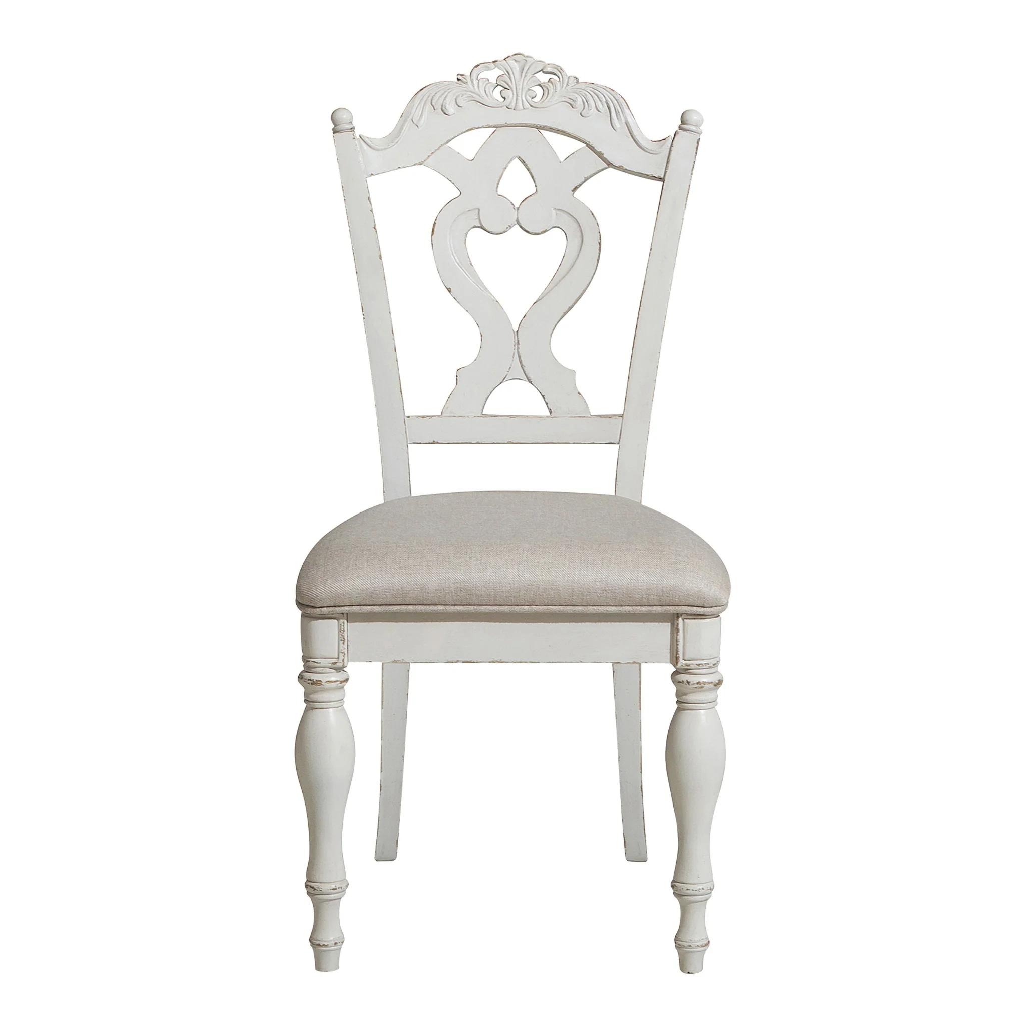 Victorian Style Writing Desk Chair With Engraved Backrest, Antique White By Benzara - Image 5