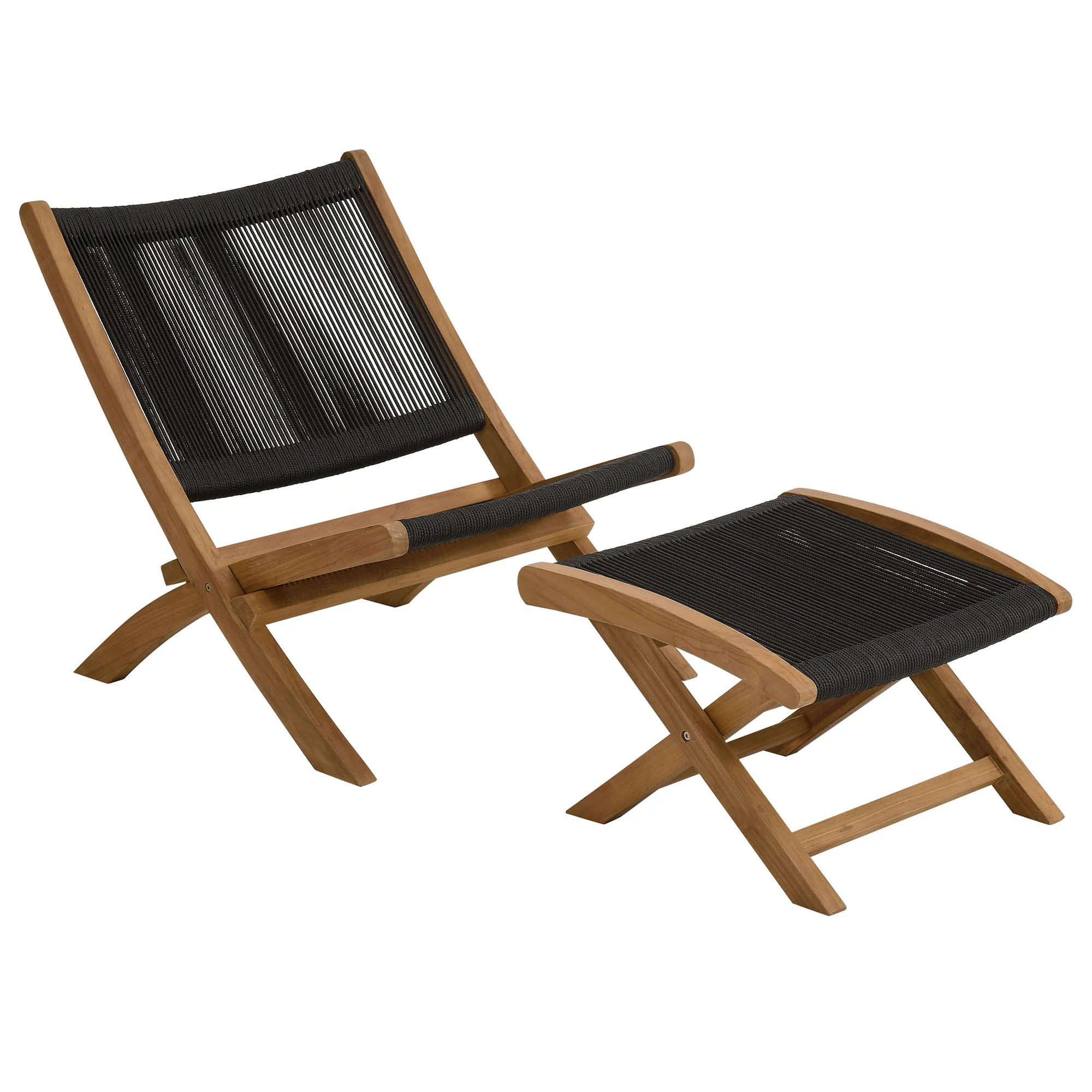 Vienna 2-Piece Outdoor Patio Teak and Rope Folding Accent Lounge Chair and Ottoman Set by Modway - Image 2