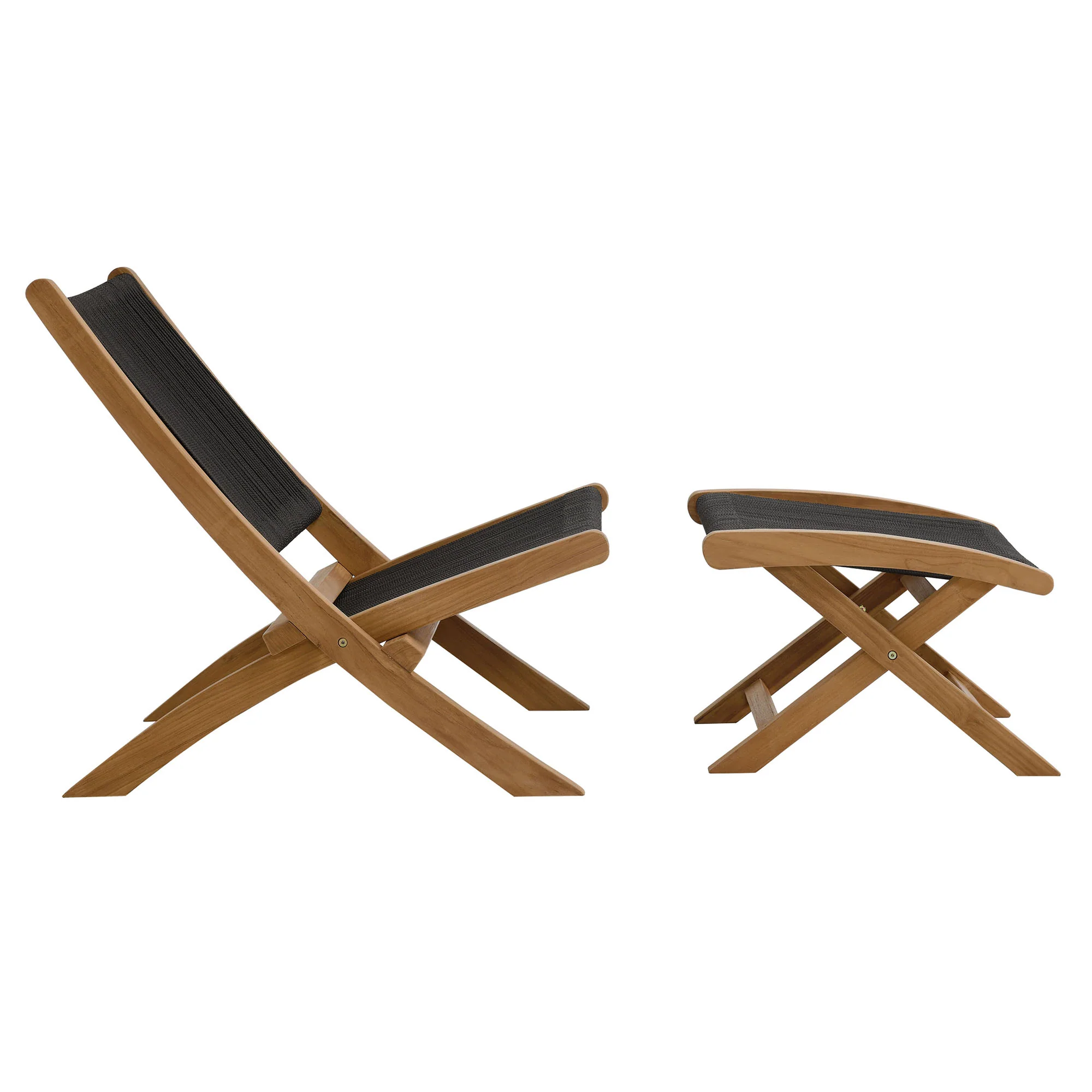 Vienna 2-Piece Outdoor Patio Teak and Rope Folding Accent Lounge Chair and Ottoman Set by Modway - Image 3