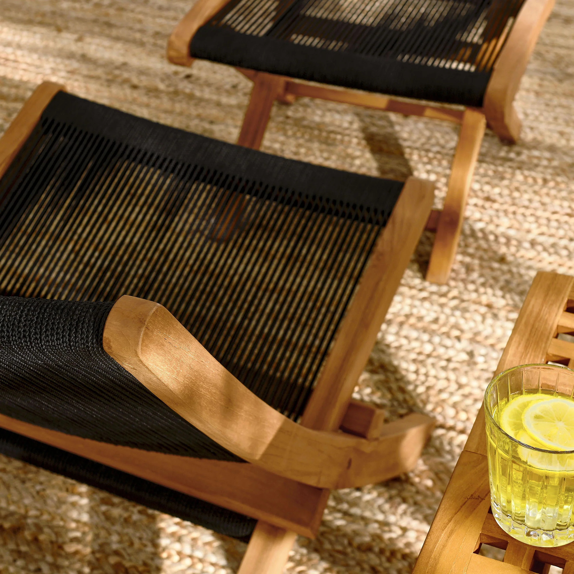 Vienna 2-Piece Outdoor Patio Teak and Rope Folding Accent Lounge Chair and Ottoman Set by Modway - Image 4