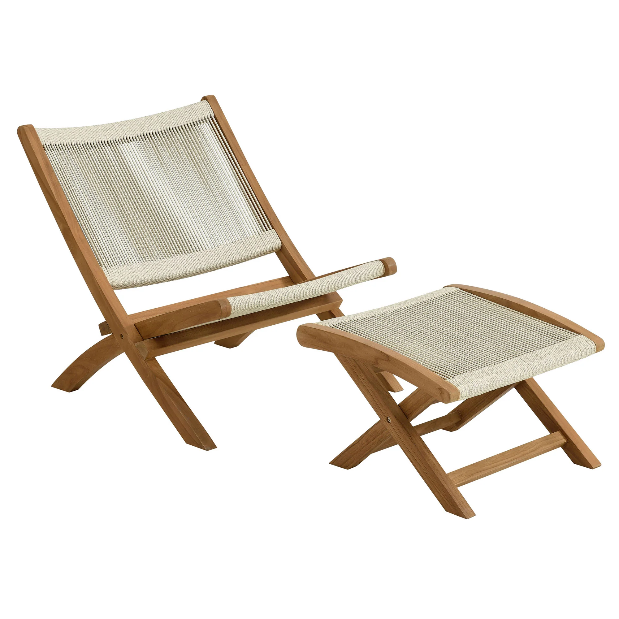 Vienna 2-Piece Outdoor Patio Teak and Rope Folding Accent Lounge Chair and Ottoman Set by Modway - Image 8