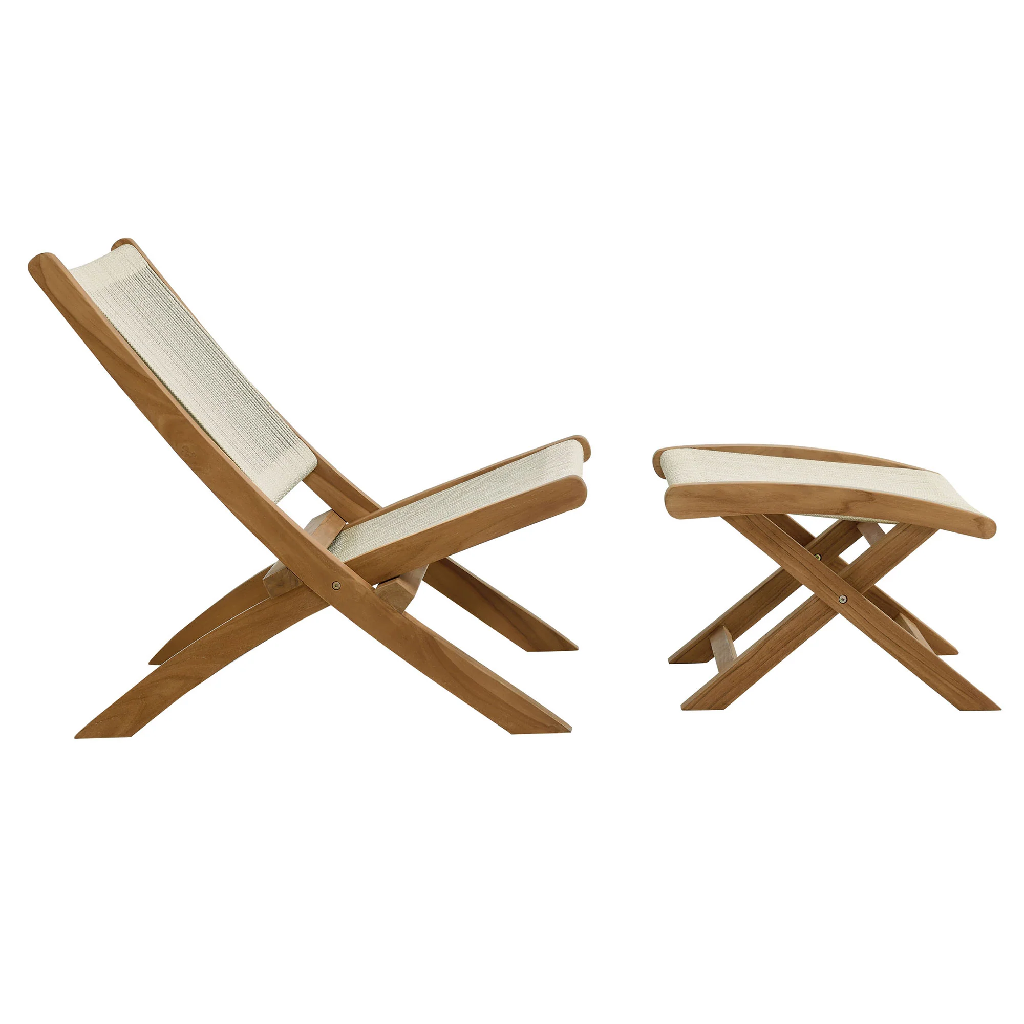 Vienna 2-Piece Outdoor Patio Teak and Rope Folding Accent Lounge Chair and Ottoman Set by Modway - Image 9