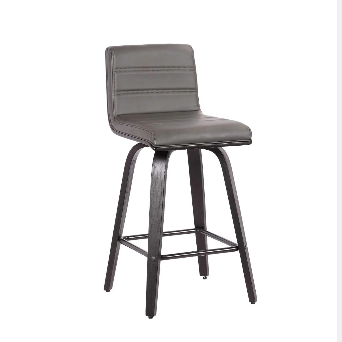 Vienna 26" Counter Height Swivel Grey Faux Leather and Black Wood Bar Stool By Armen Living - Image 2