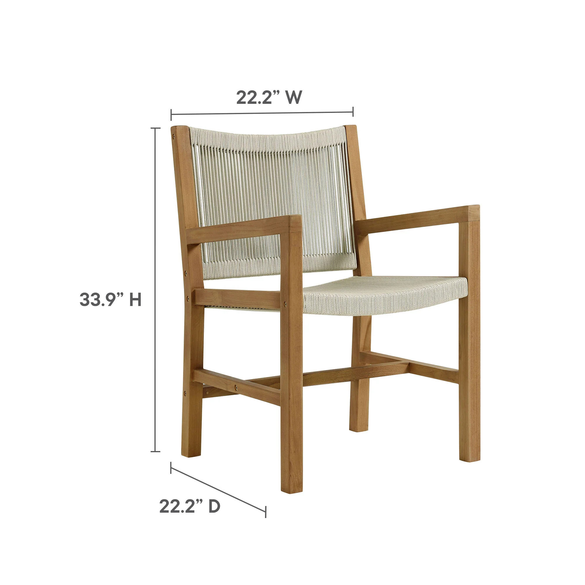 Vienna 3-Piece Outdoor Patio Teak and Rope Armchairs with Folding Side Table by Modway - Image 11