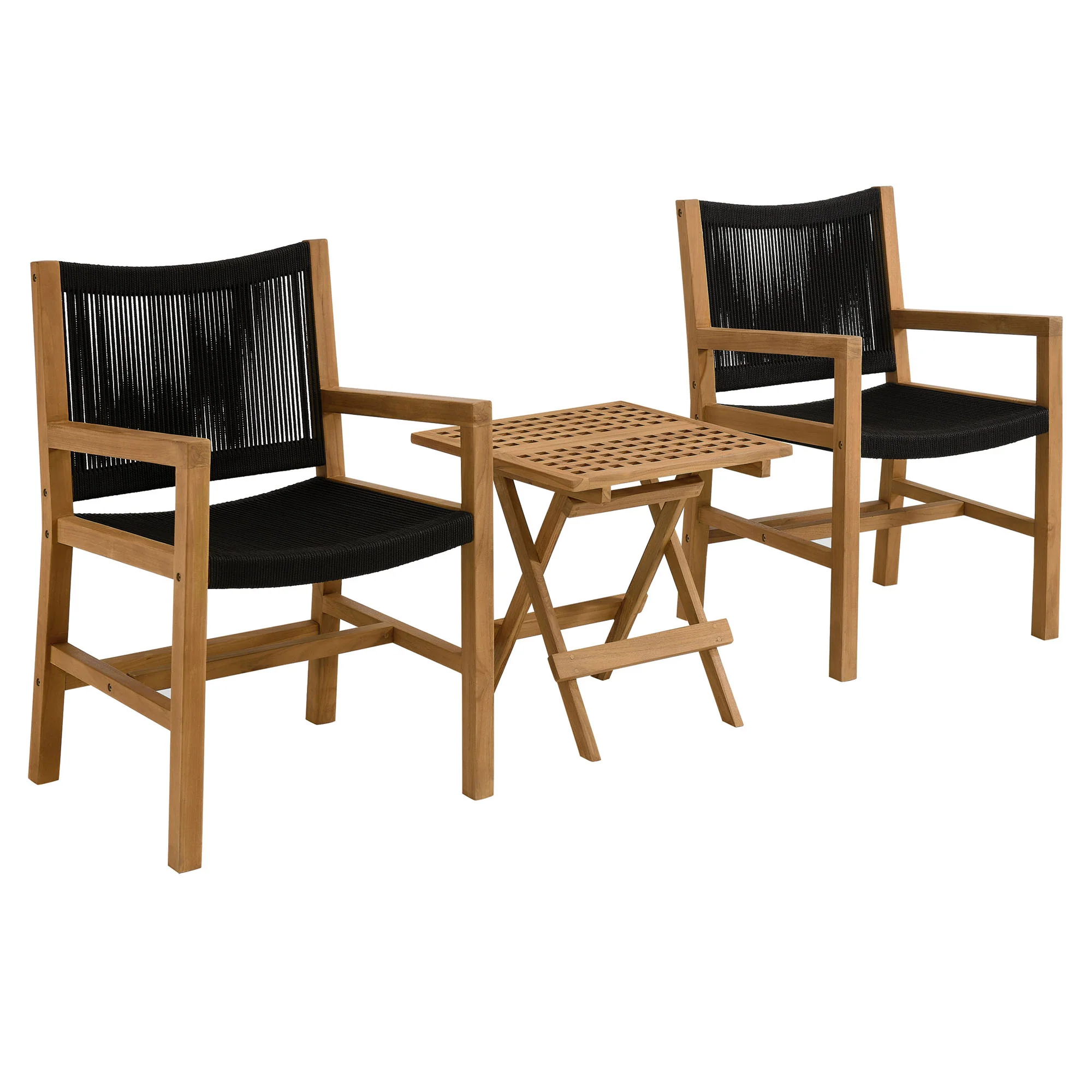 Vienna 3-Piece Outdoor Patio Teak and Rope Armchairs with Folding Side Table by Modway - Image 2