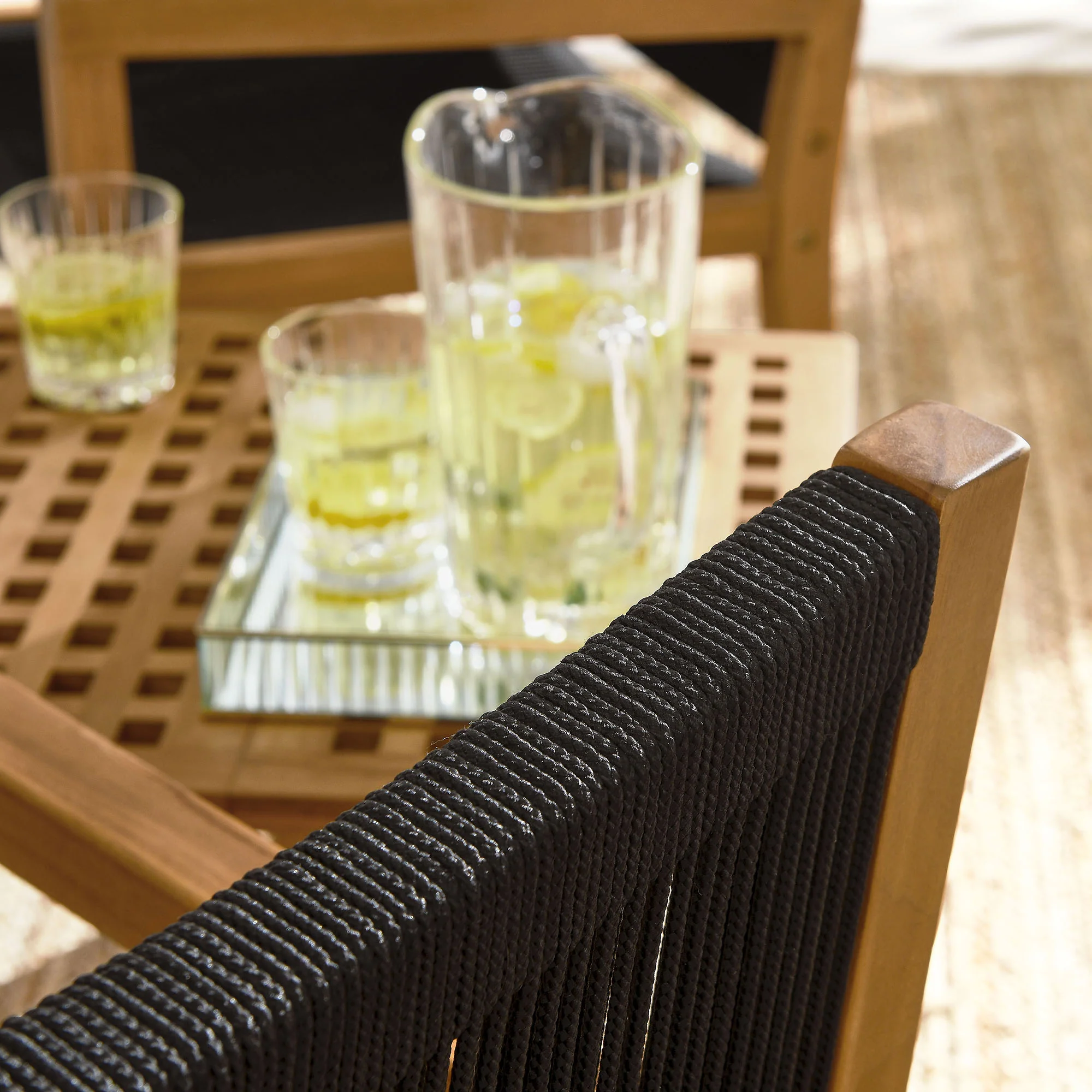 Vienna 3-Piece Outdoor Patio Teak and Rope Armchairs with Folding Side Table by Modway - Image 3