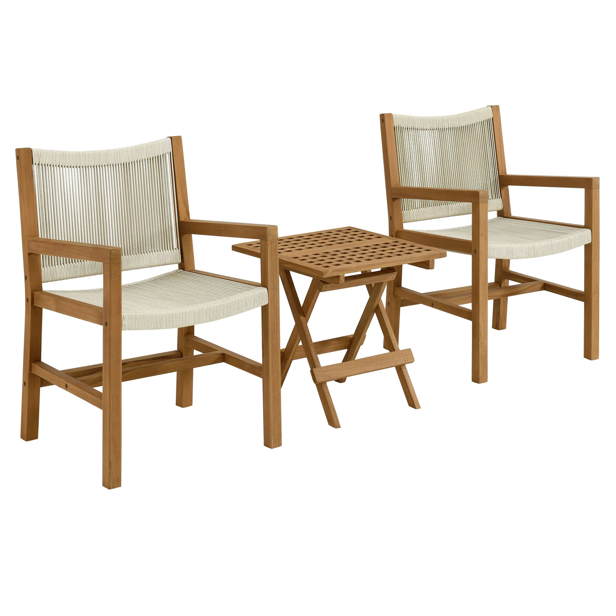 Vienna 3-Piece Outdoor Patio Teak and Rope Armchairs with Folding Side Table by Modway - Image 7