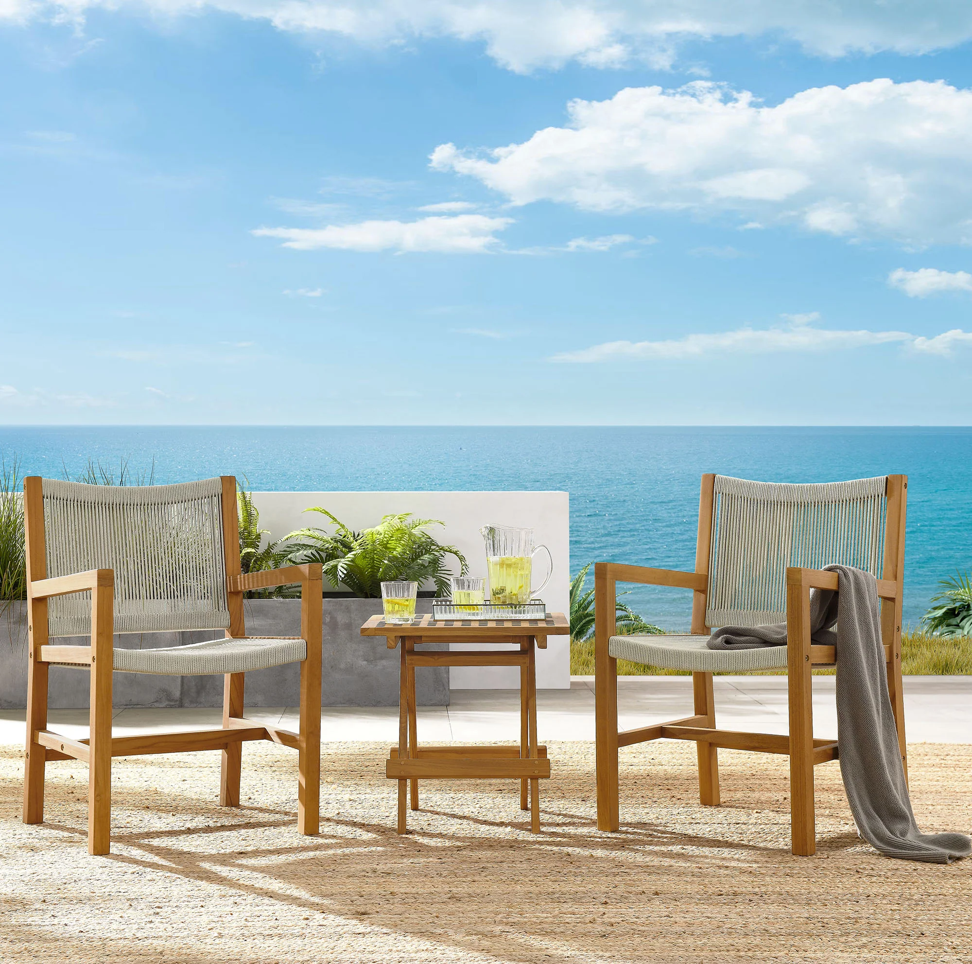 Vienna 3-Piece Outdoor Patio Teak and Rope Armchairs with Folding Side Table by Modway - Image 9